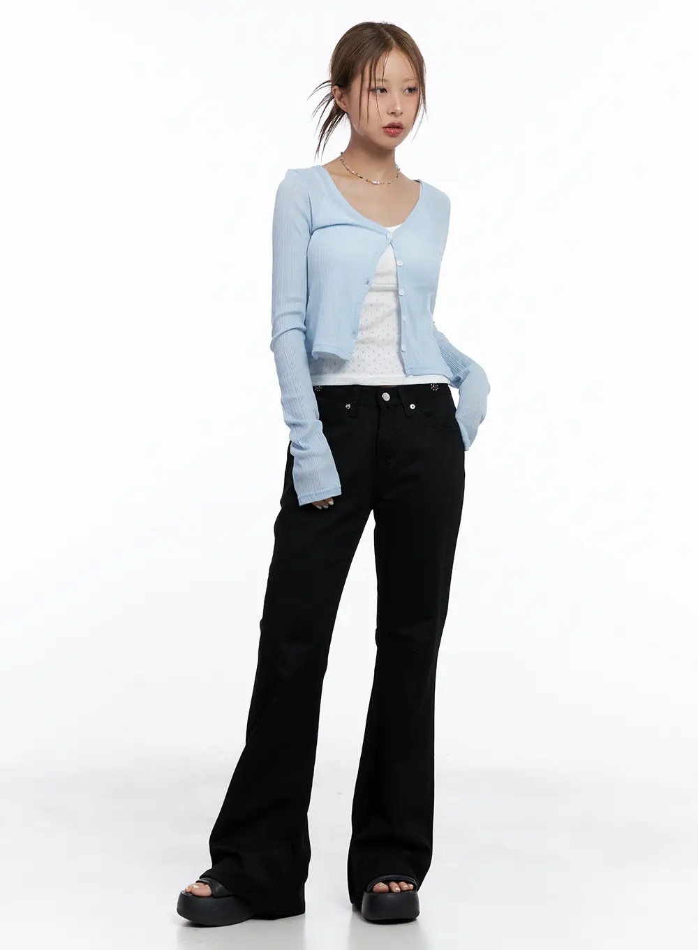 Light Blue Ribbed Cropped Cardigan CL511 - Image 2