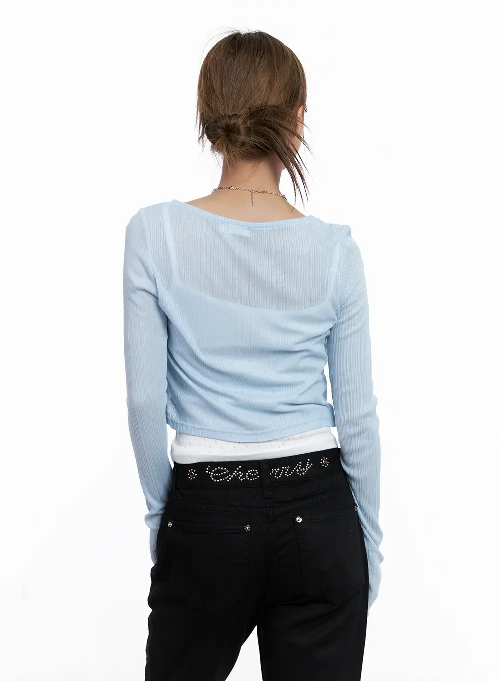 Light Blue Ribbed Cropped Cardigan CL511 - Image 5