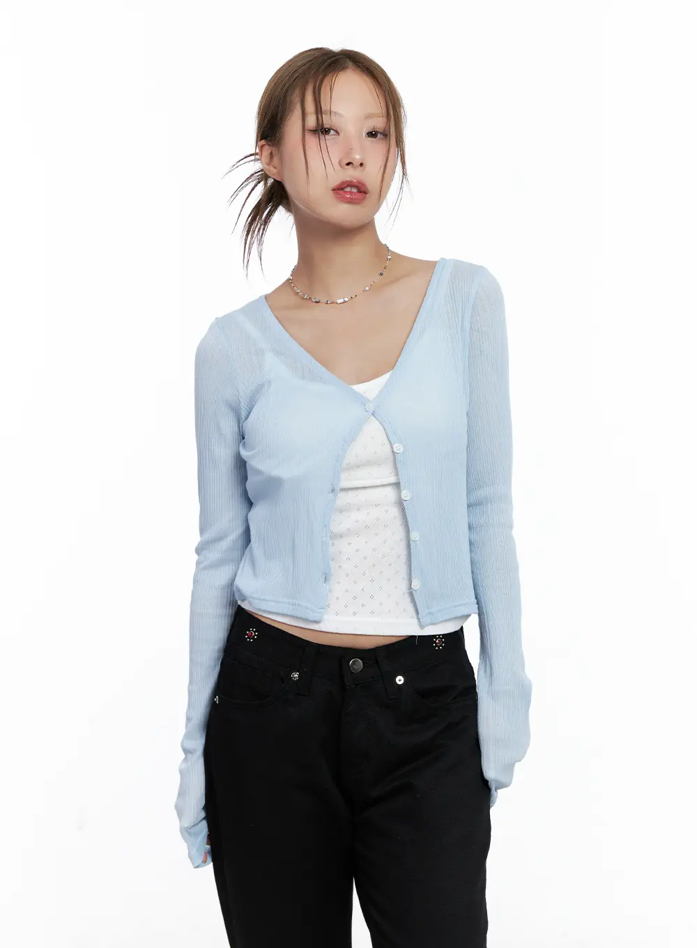 Light Blue Ribbed Cropped Cardigan CL511 - Image 7