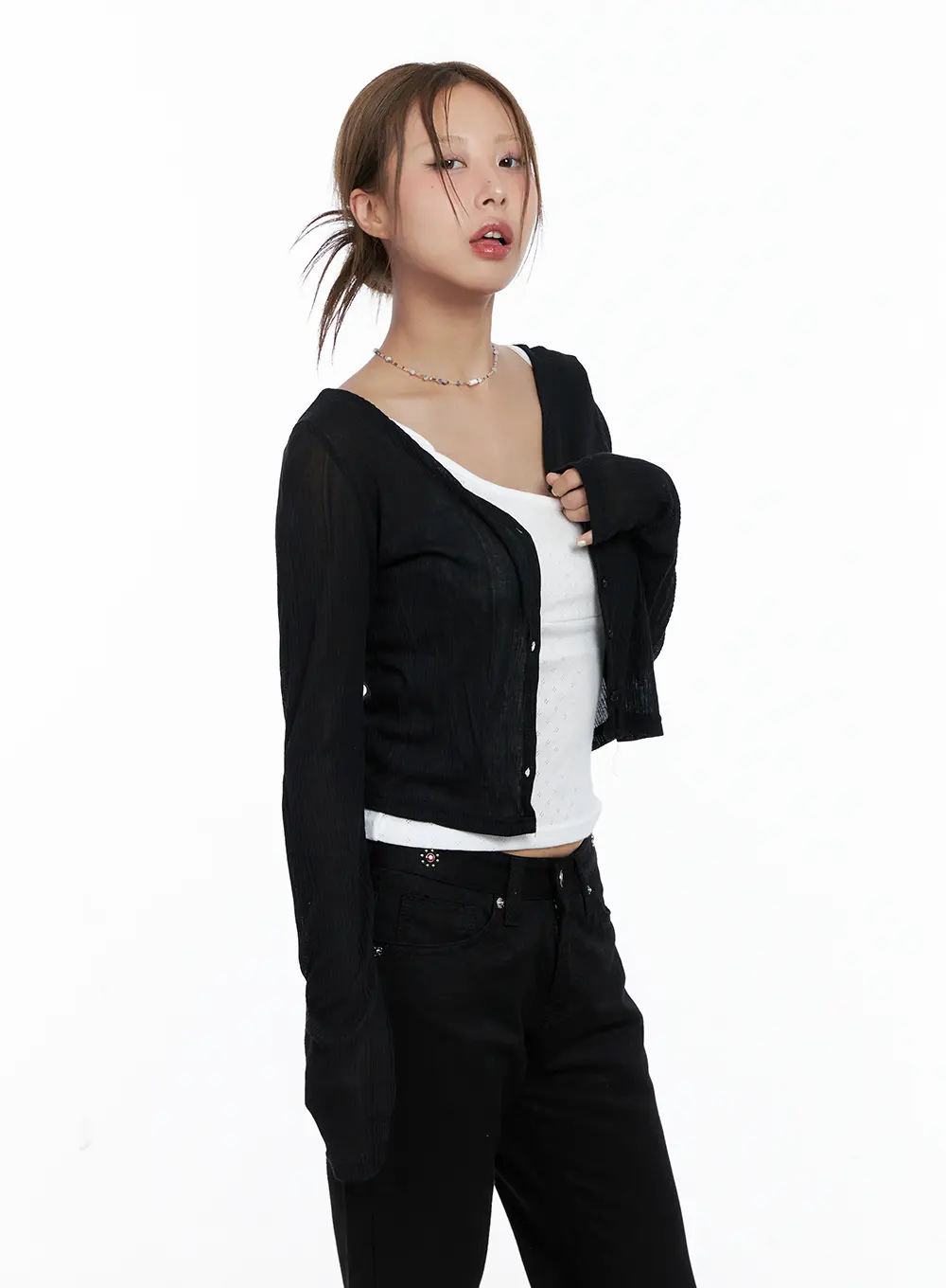 Light Blue Ribbed Cropped Cardigan CL511 - Image 9
