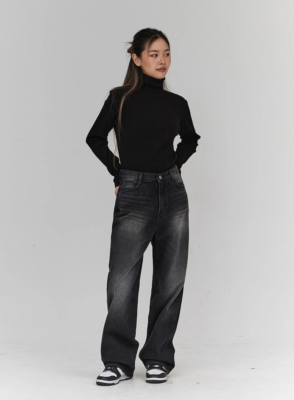 Light Washing Wide Leg Black Jeans CN23 - Image 10