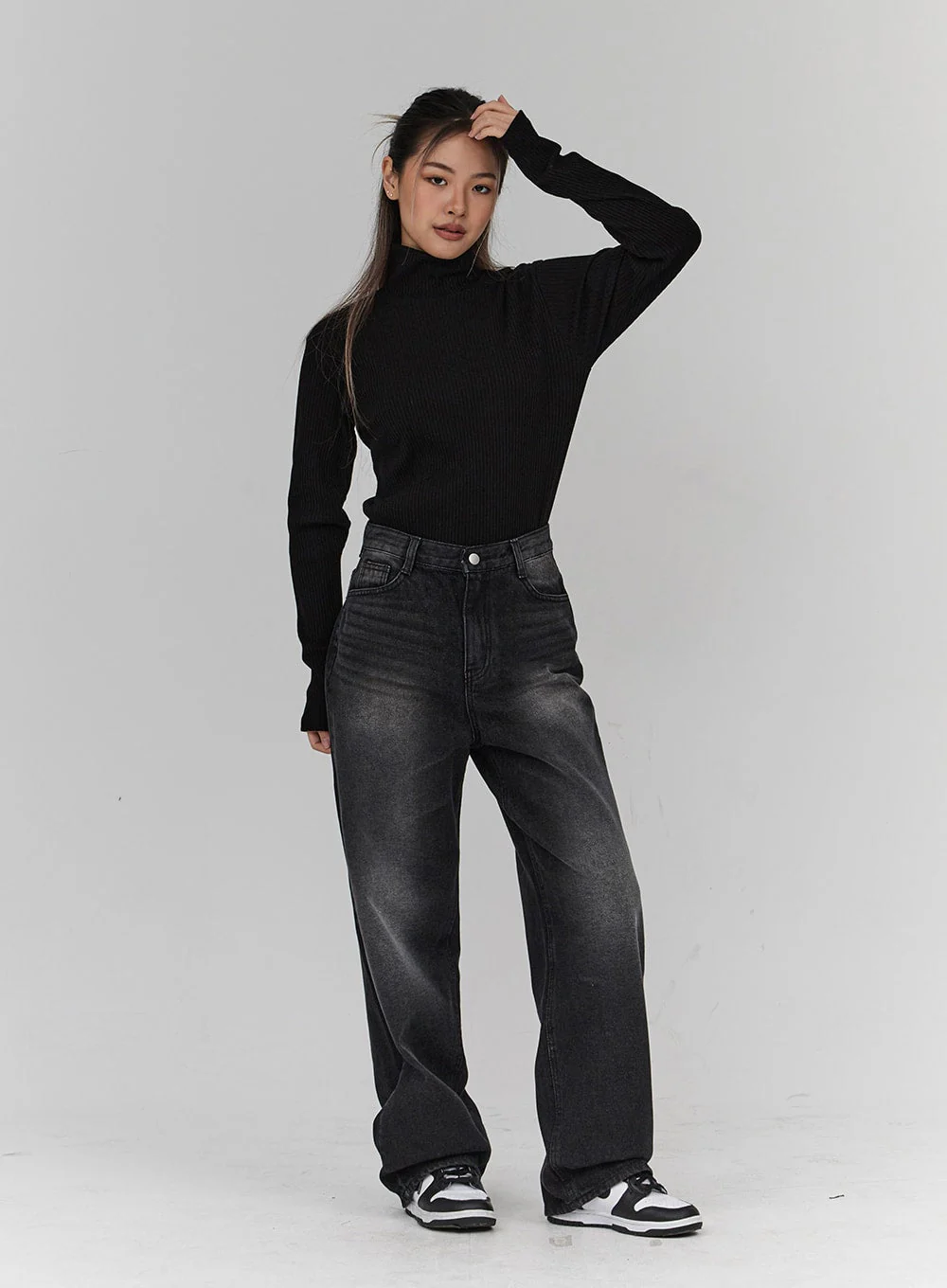 Light Washing Wide Leg Black Jeans CN23 - Image 13