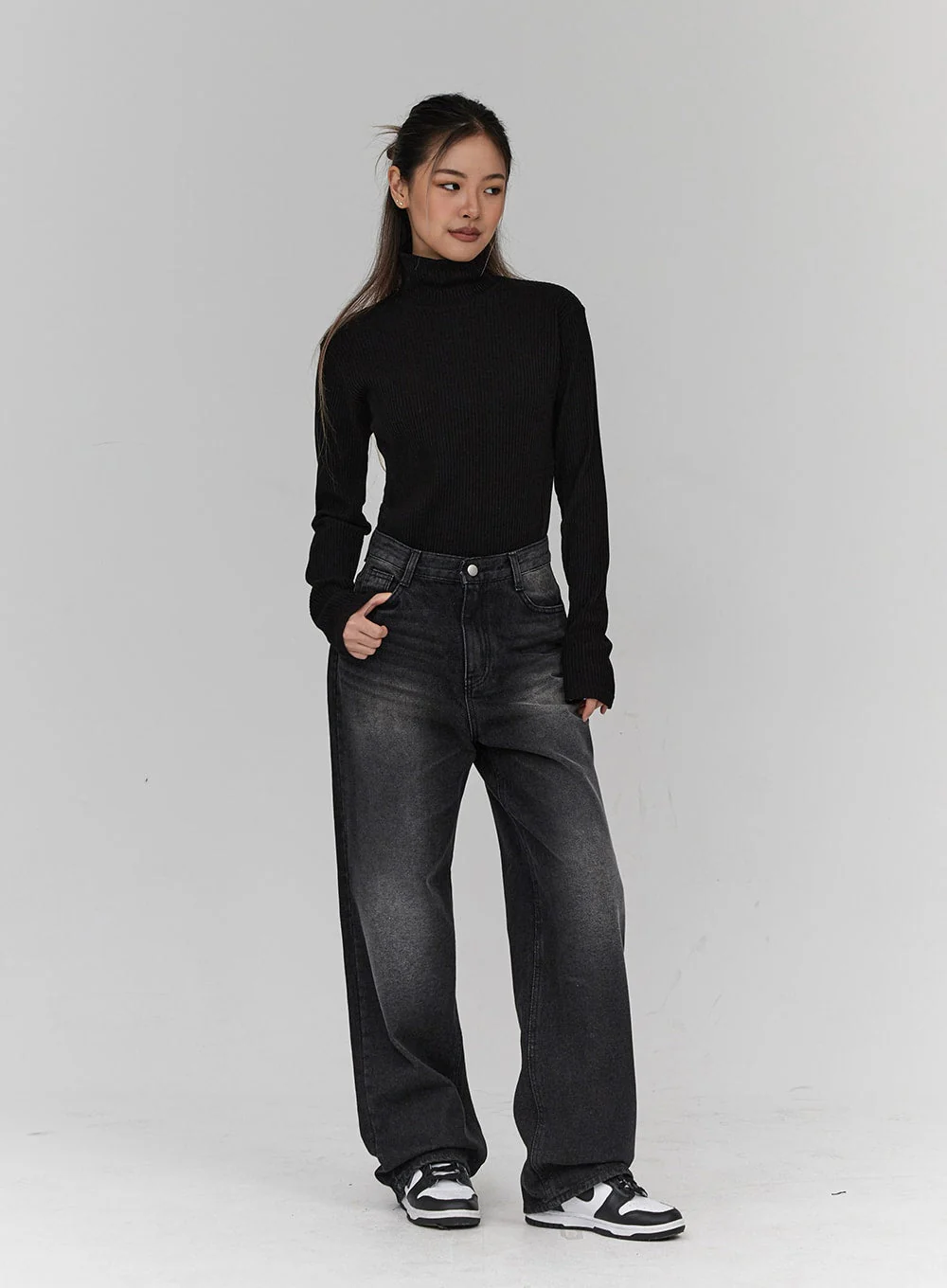 Light Washing Wide Leg Black Jeans CN23 - Image 8