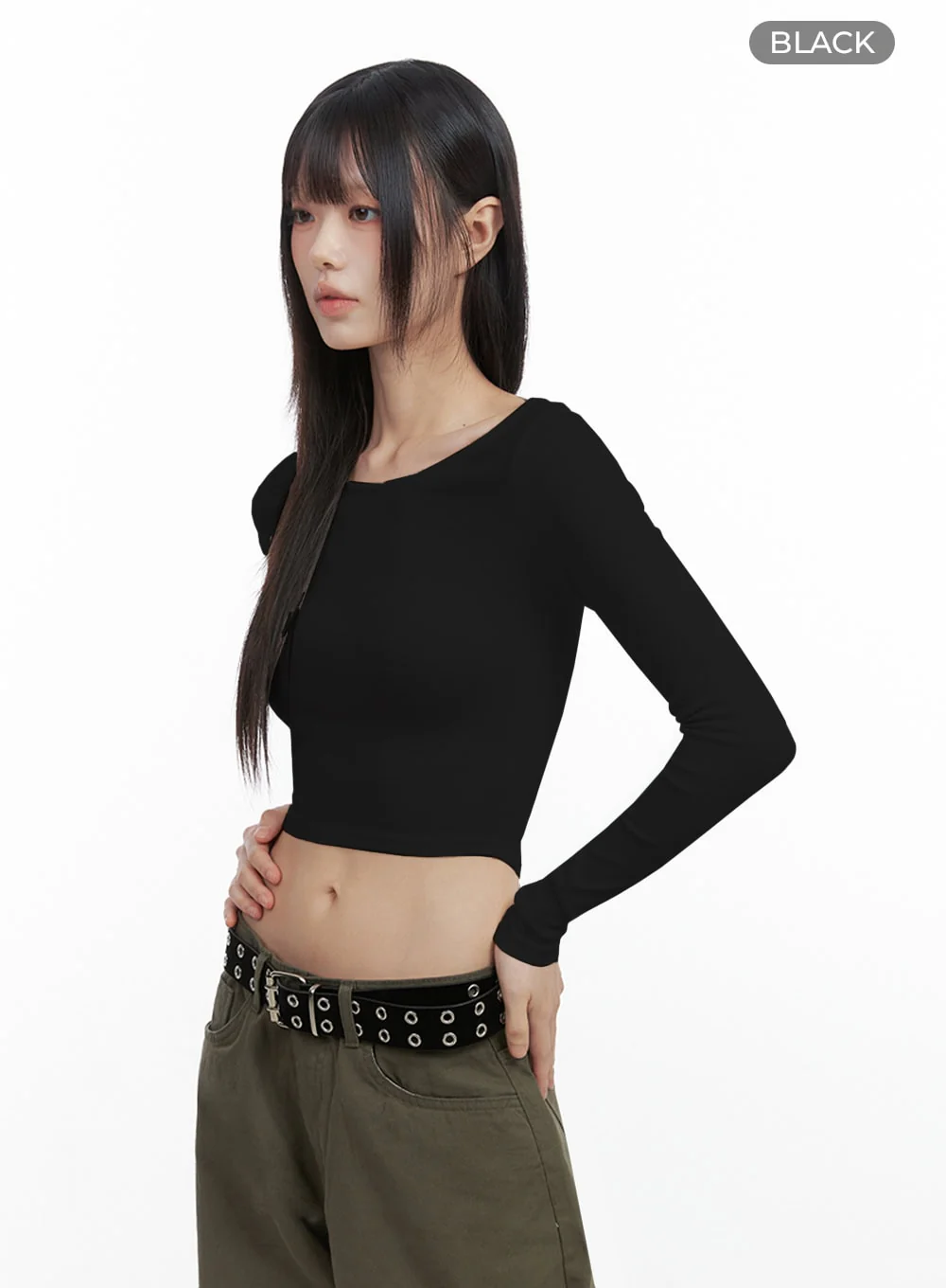 Long-Sleeve Slim Crop Top IO430 - Image 14