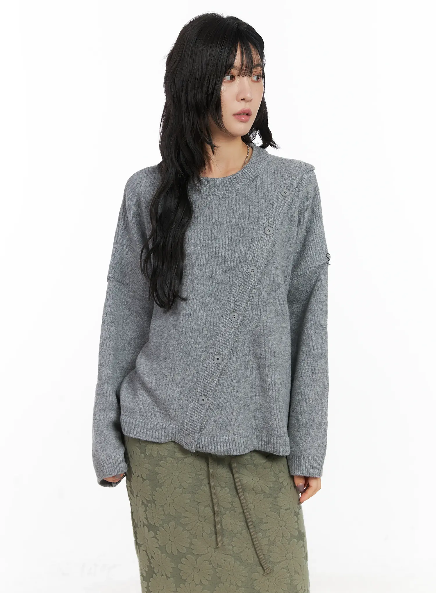 Loose Buttoned Knit Sweater CN528 - Image 10