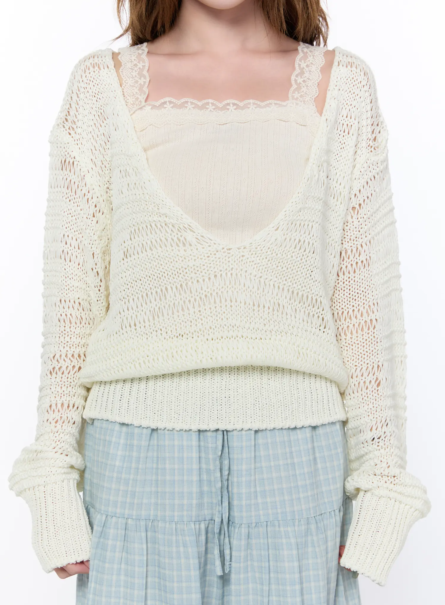 Loose-Fit Deep V-Neck Knit Cardigan CA520 - Image 3