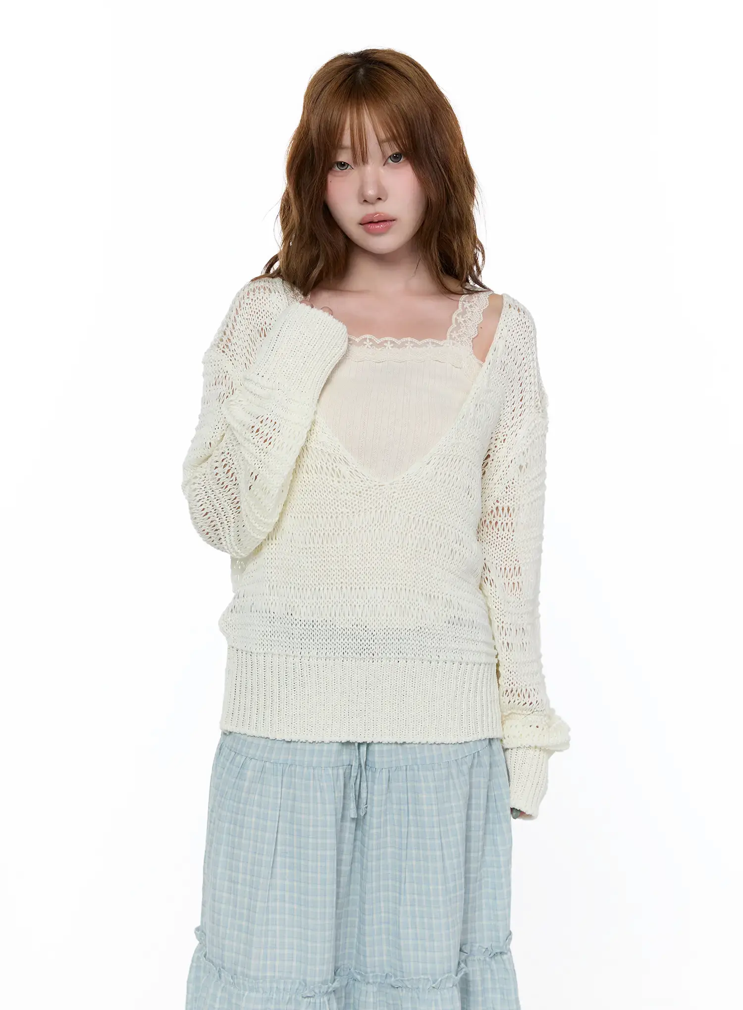Loose-Fit Deep V-Neck Knit Cardigan CA520 - Image 4
