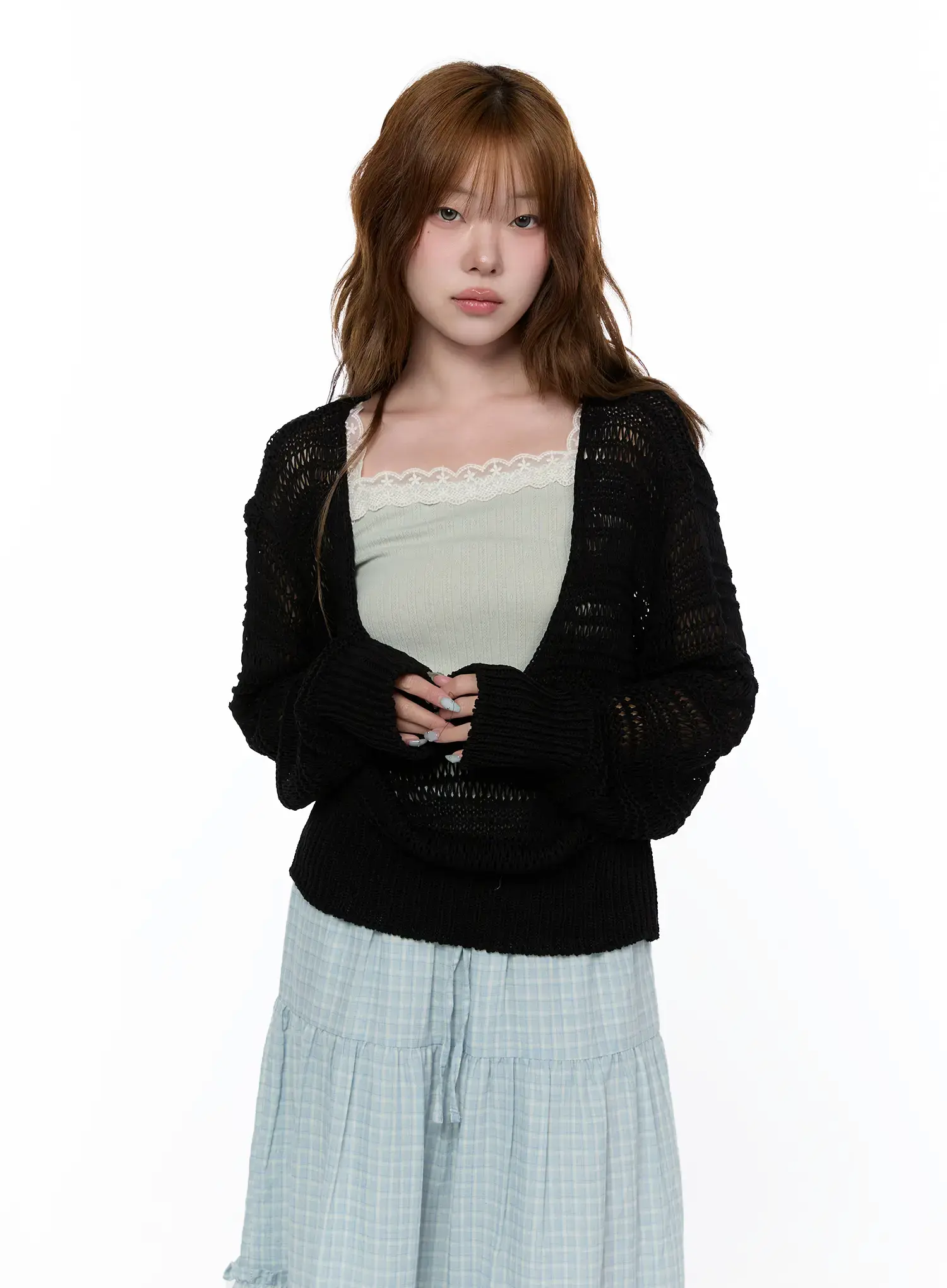 Loose-Fit Deep V-Neck Knit Cardigan CA520 - Image 5