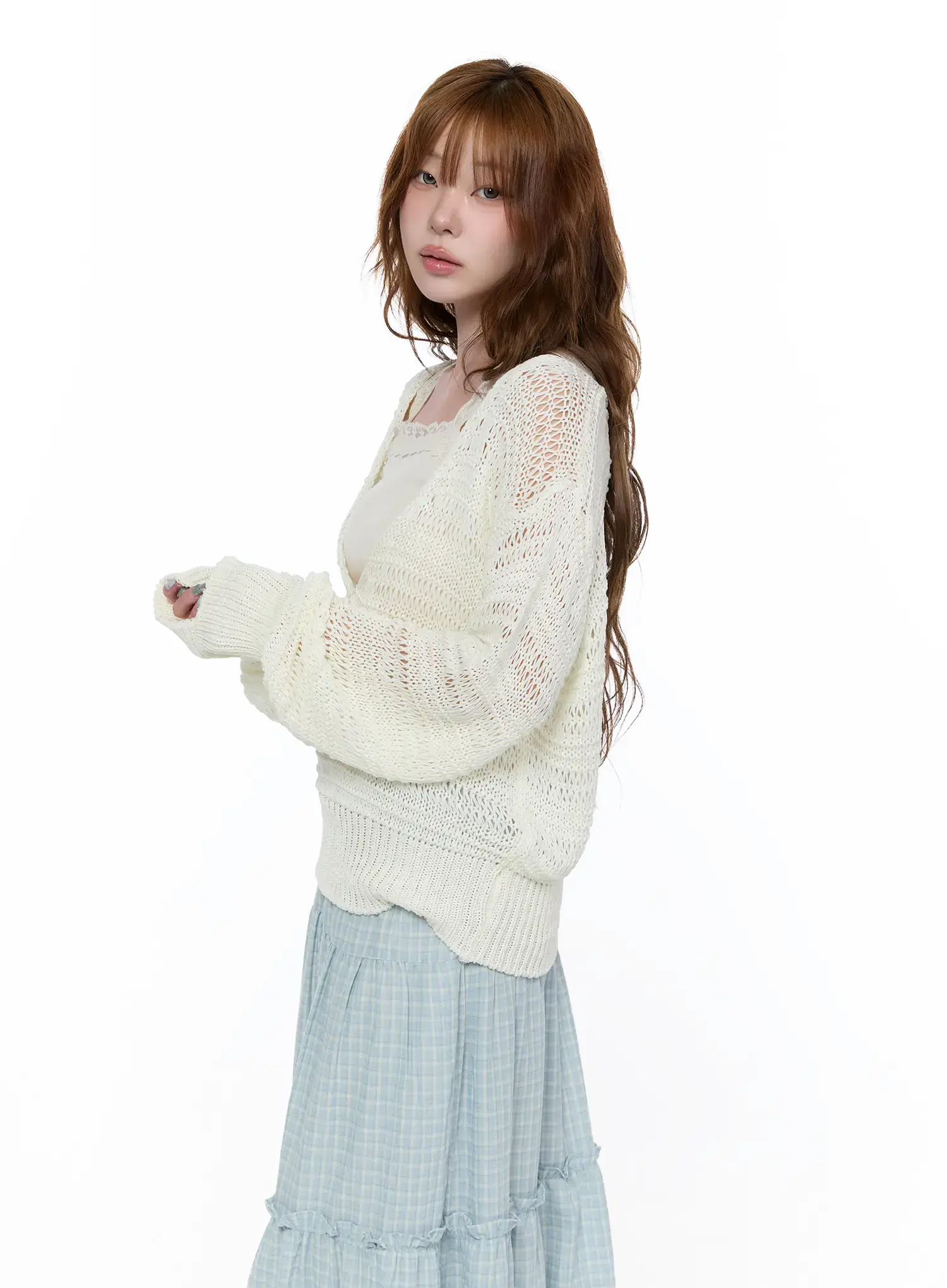Loose-Fit Deep V-Neck Knit Cardigan CA520 - Image 6