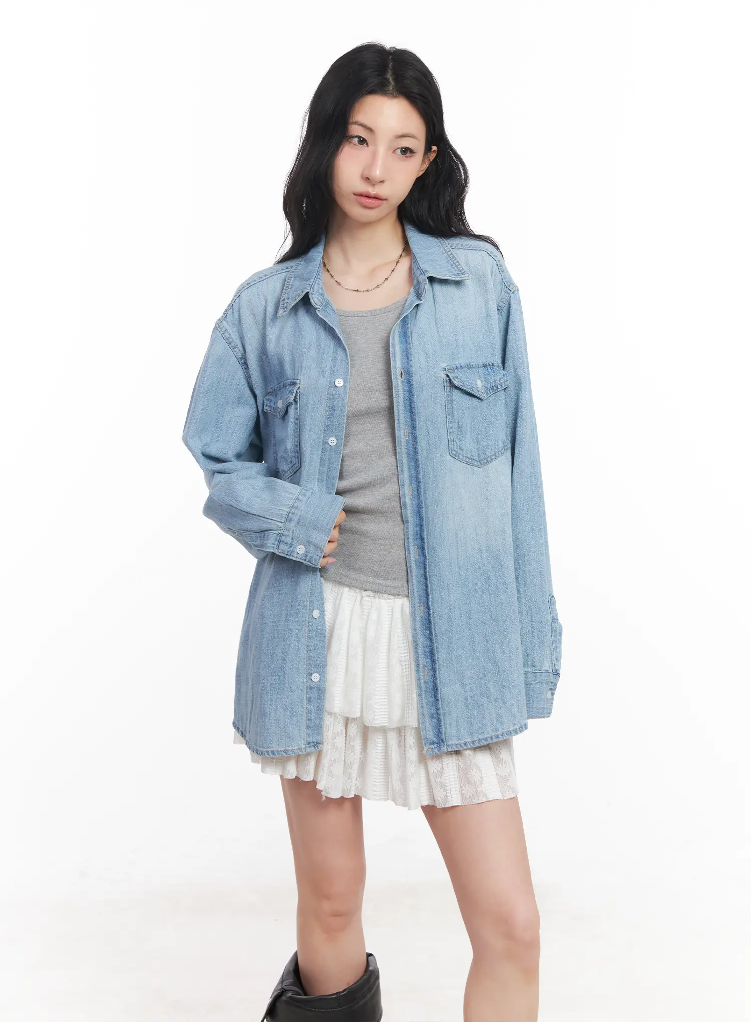 Loose-Fit Denim Collared Shirt CU510 - Image 10