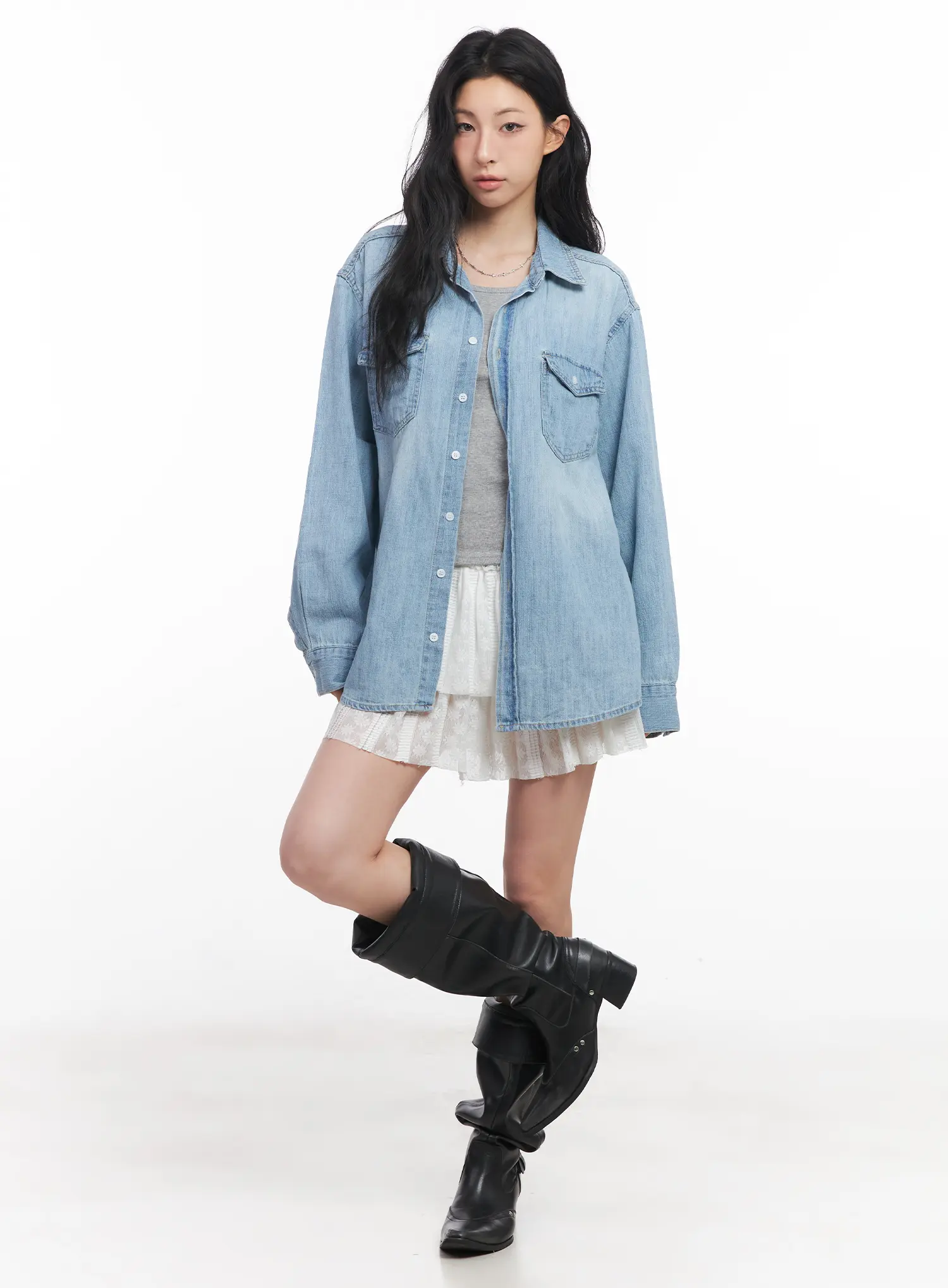 Loose-Fit Denim Collared Shirt CU510 - Image 3