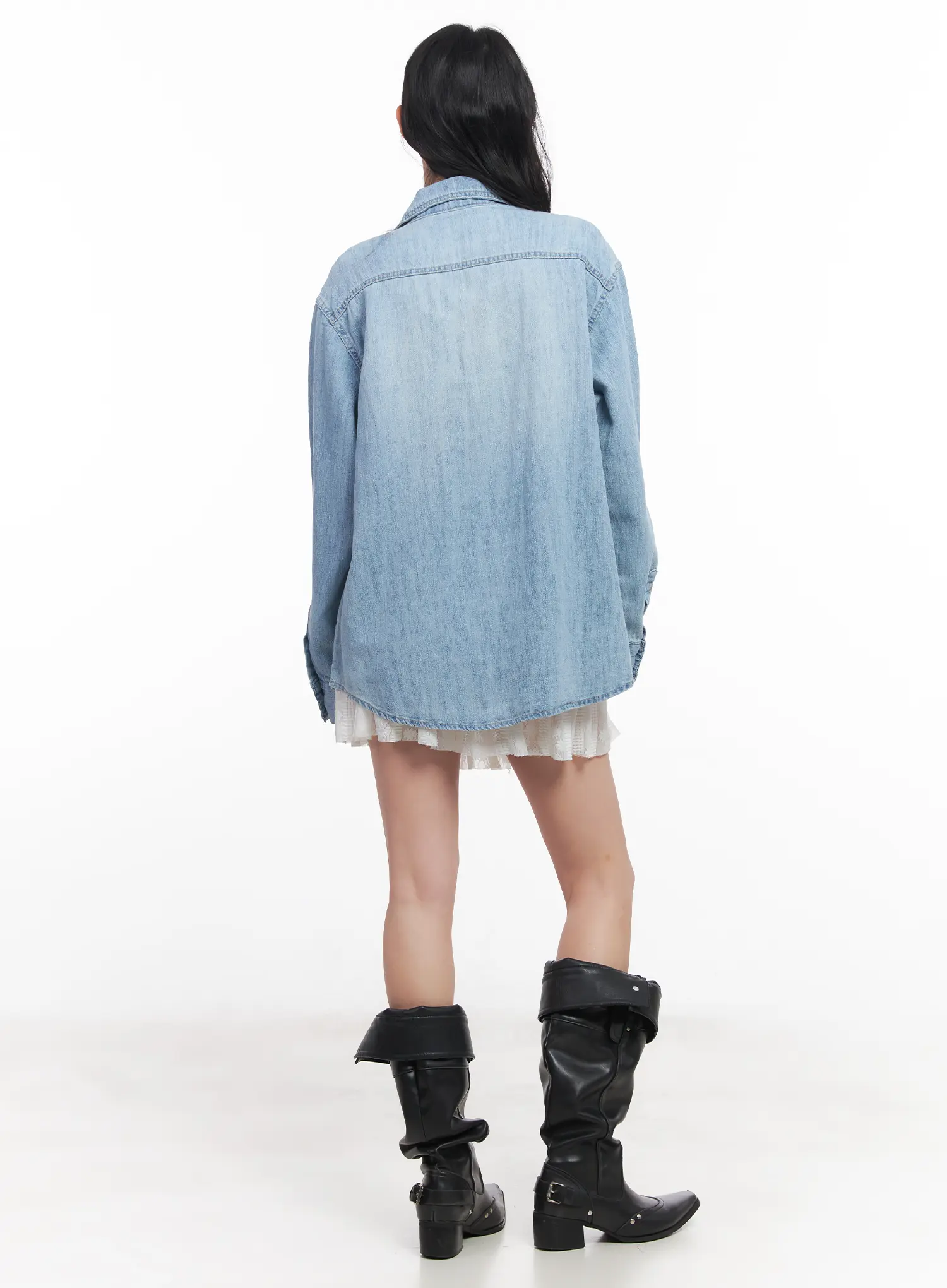 Loose-Fit Denim Collared Shirt CU510 - Image 8