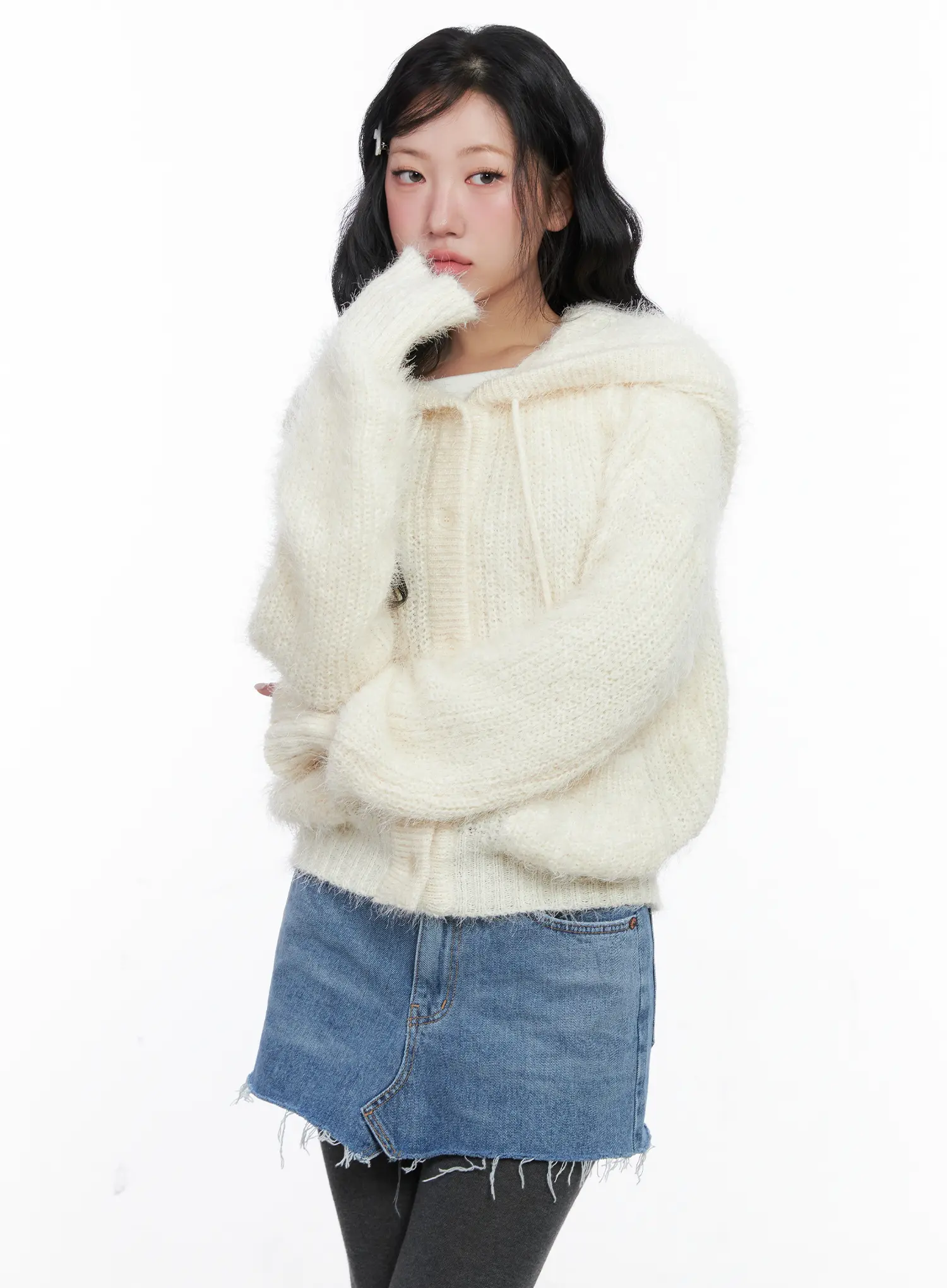Loose Fit Knit Hooded Zip-Up CN514