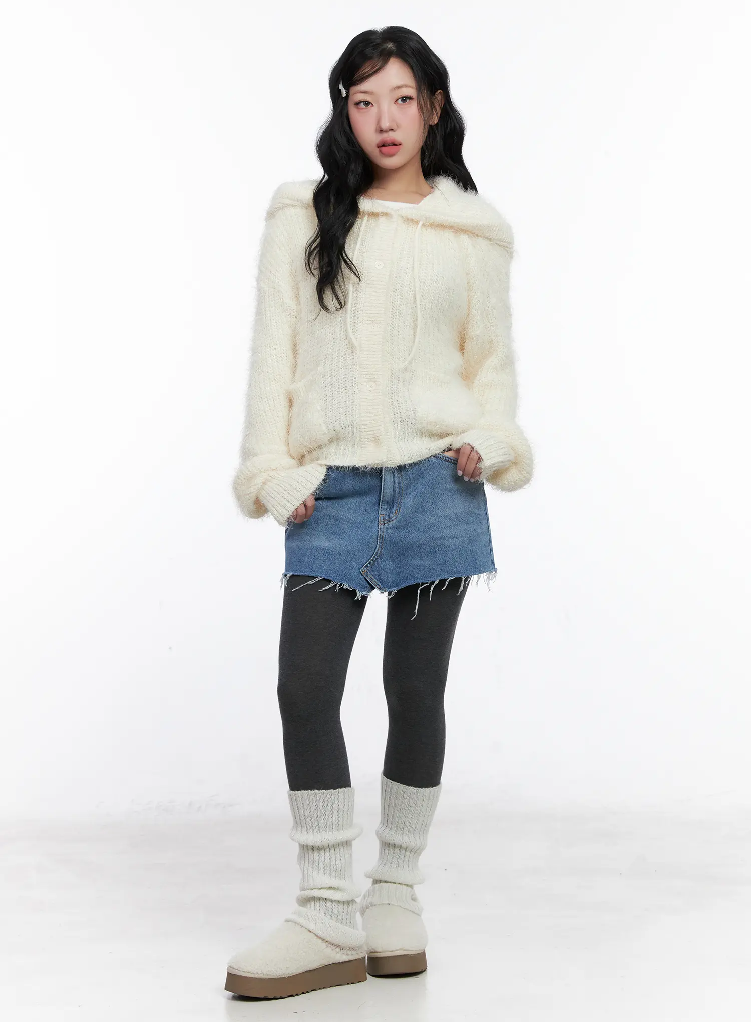 Loose Fit Knit Hooded Zip-Up CN514 - Image 2