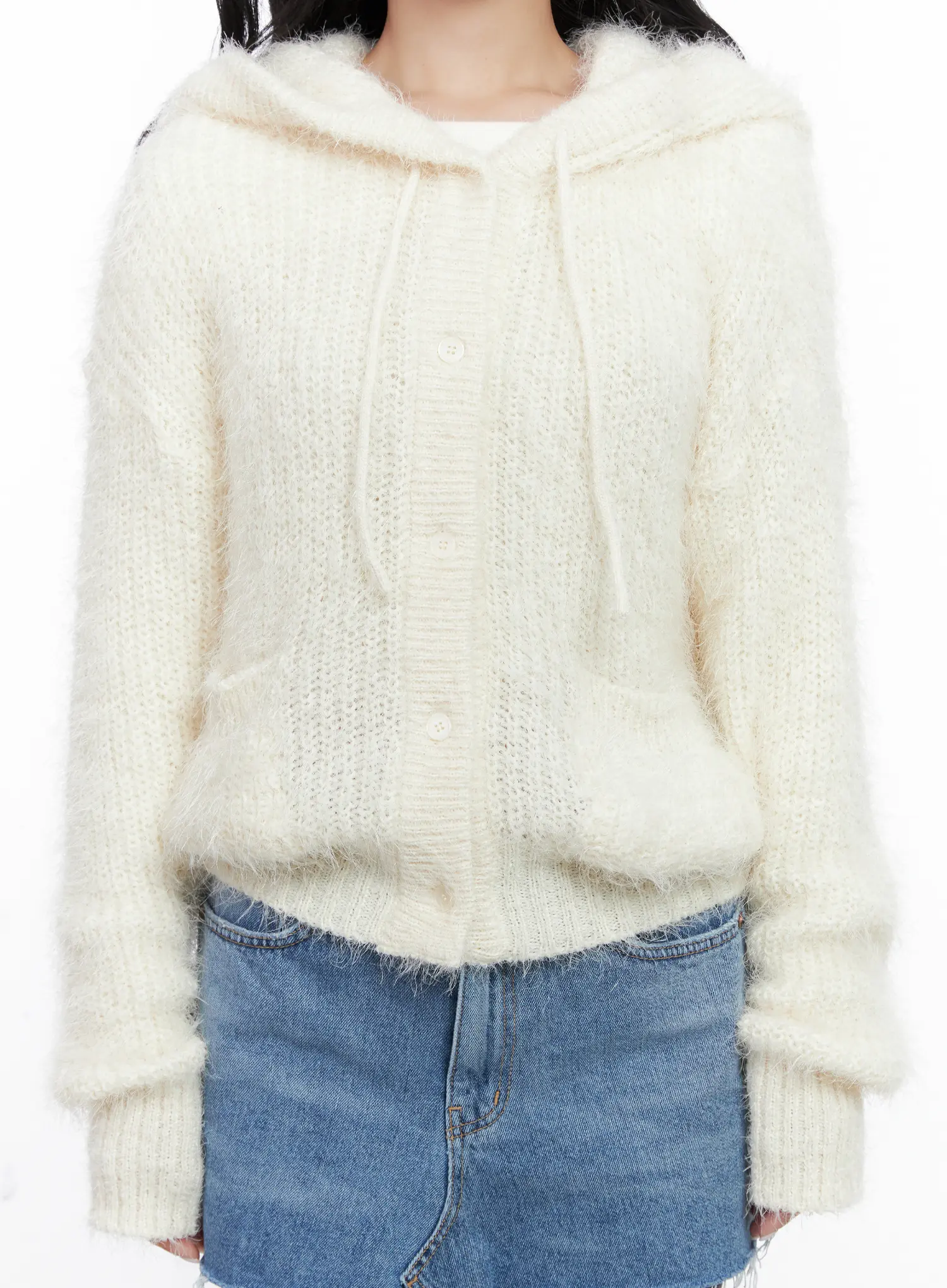Loose Fit Knit Hooded Zip-Up CN514 - Image 3
