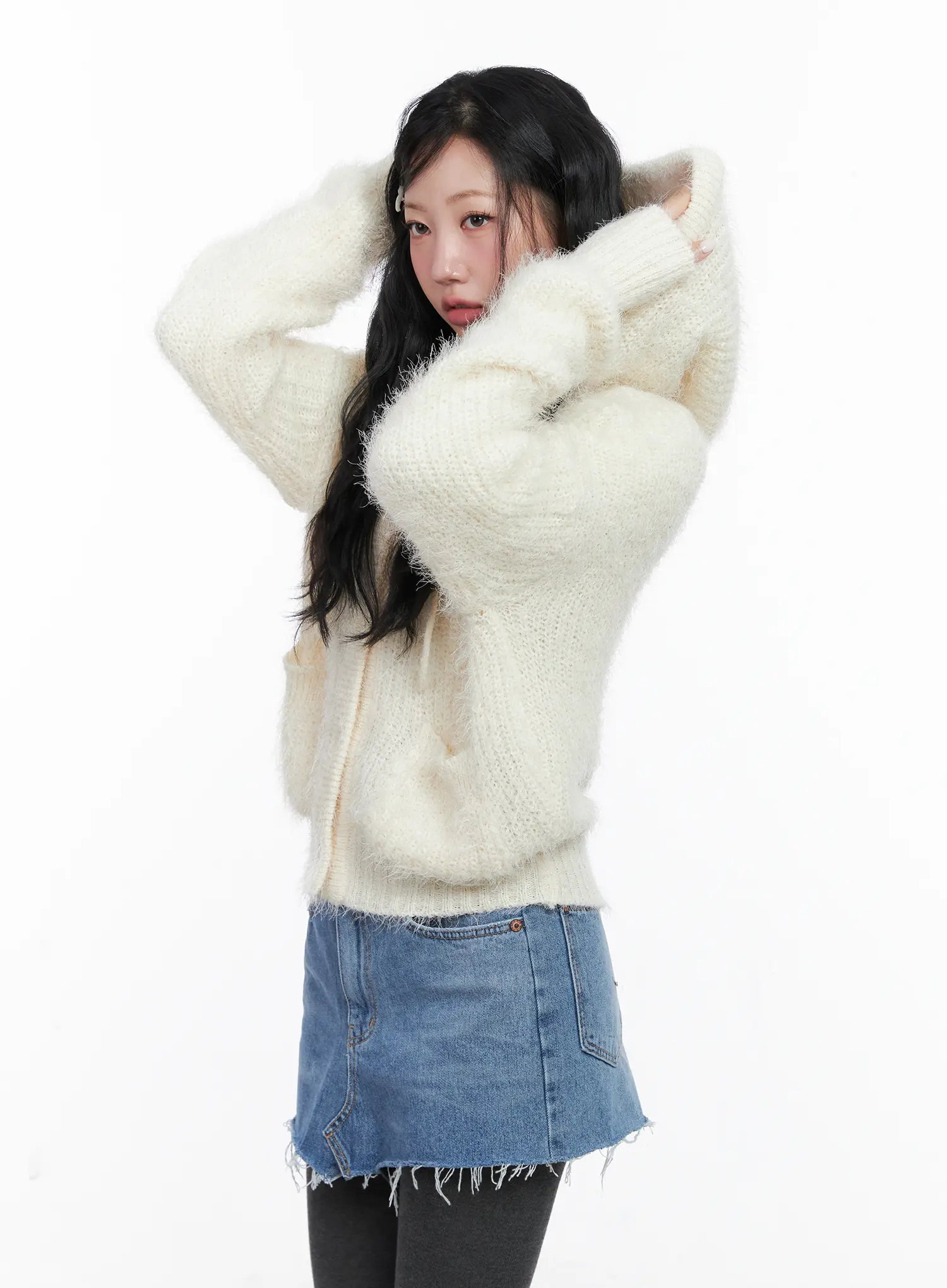 Loose Fit Knit Hooded Zip-Up CN514 - Image 4