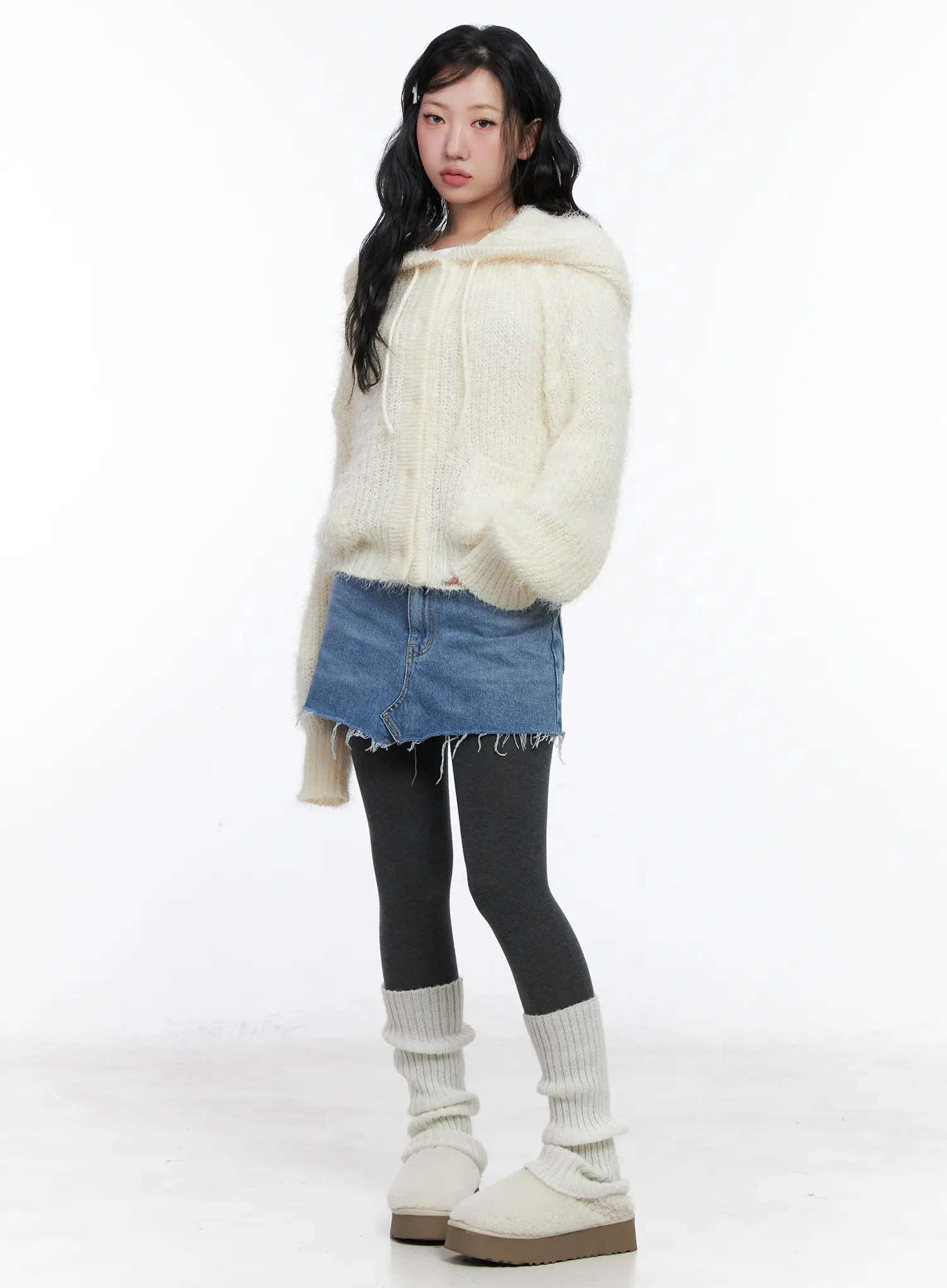 Loose Fit Knit Hooded Zip-Up CN514 - Image 5