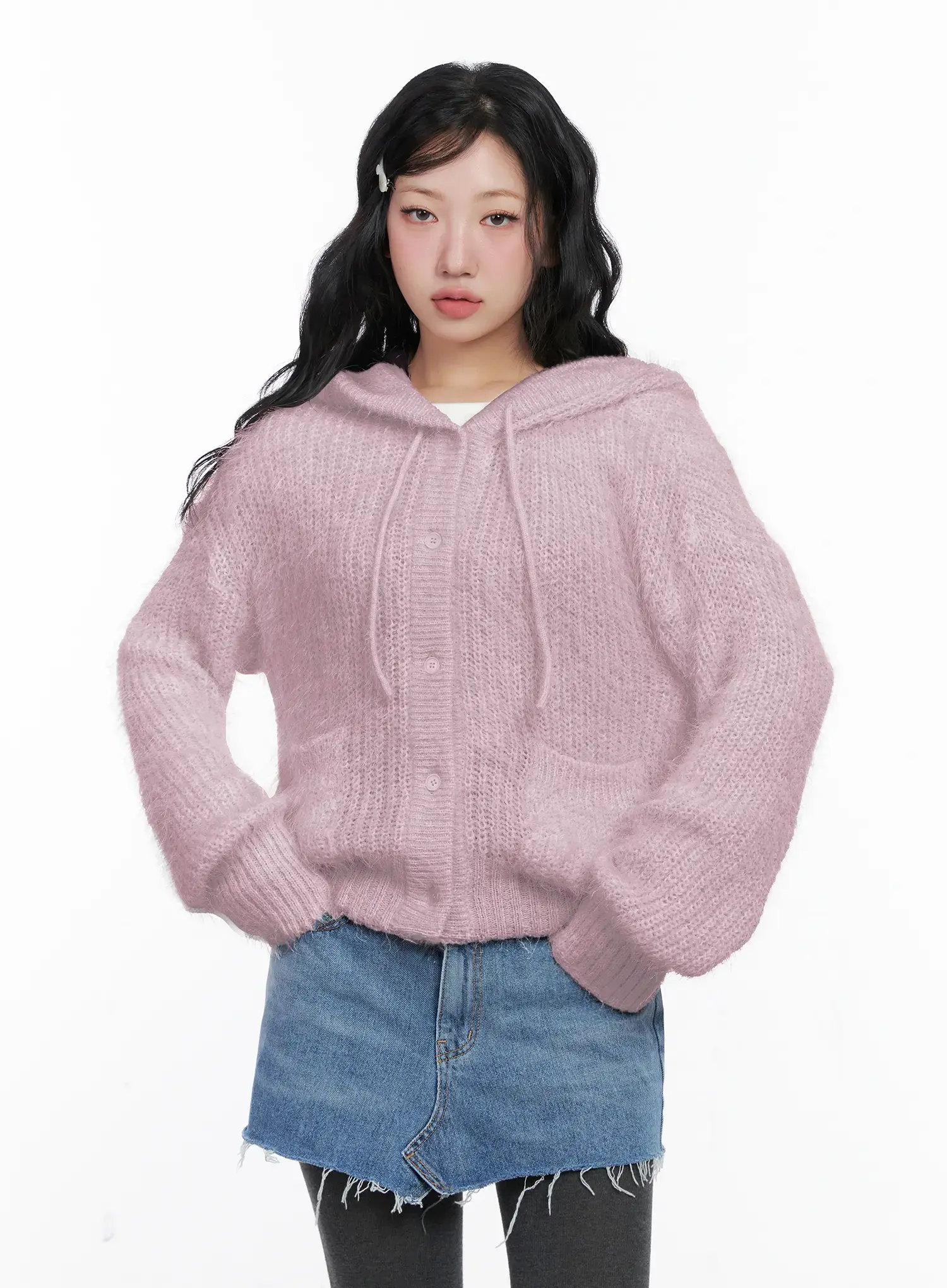 Loose Fit Knit Hooded Zip-Up CN514 - Image 9