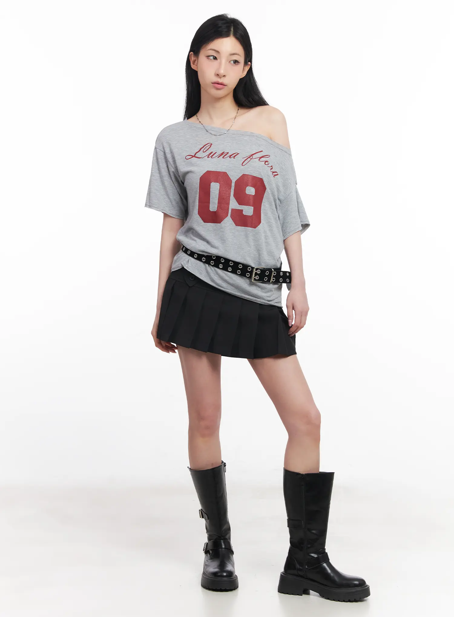 Loose-Fit One-Shoulder Graphic Tee CU511 - Image 3