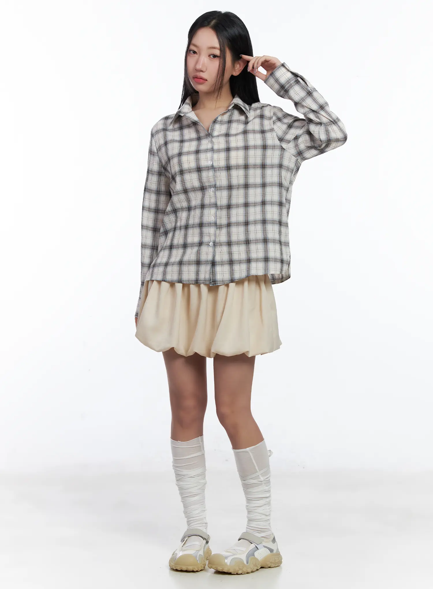 Loose-Fit Plaid Shirt  CJ530 - Image 3