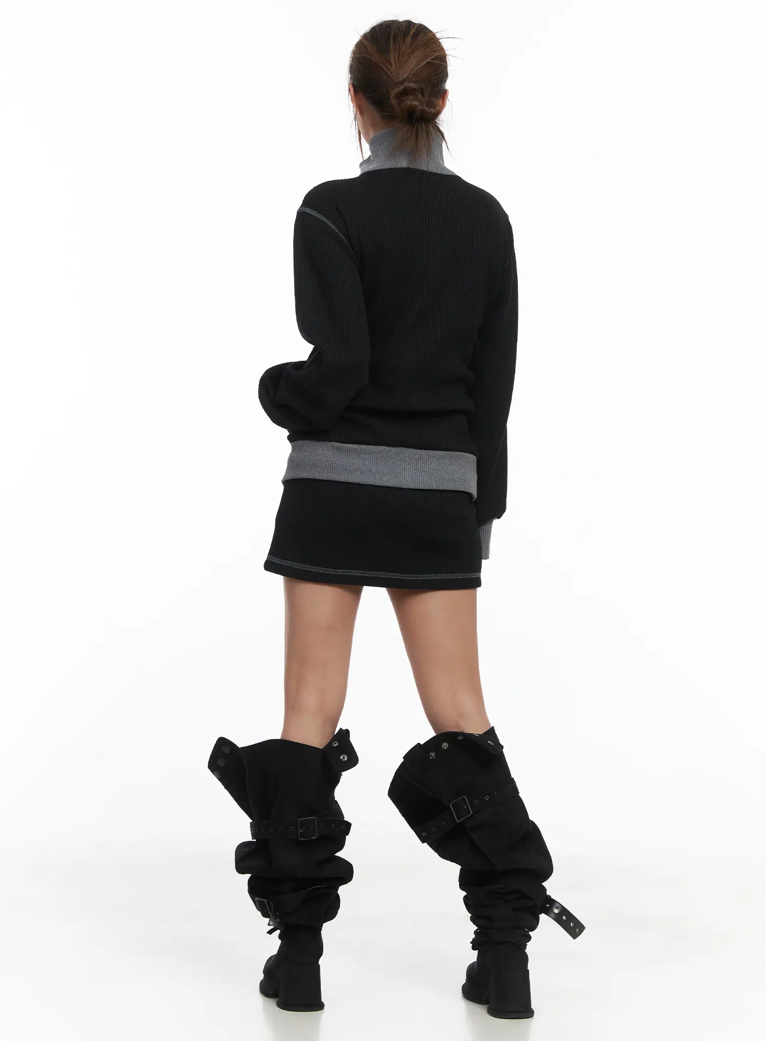 Loose Fit Two-Tone Waffle Zip-Up CJ512 - Image 4
