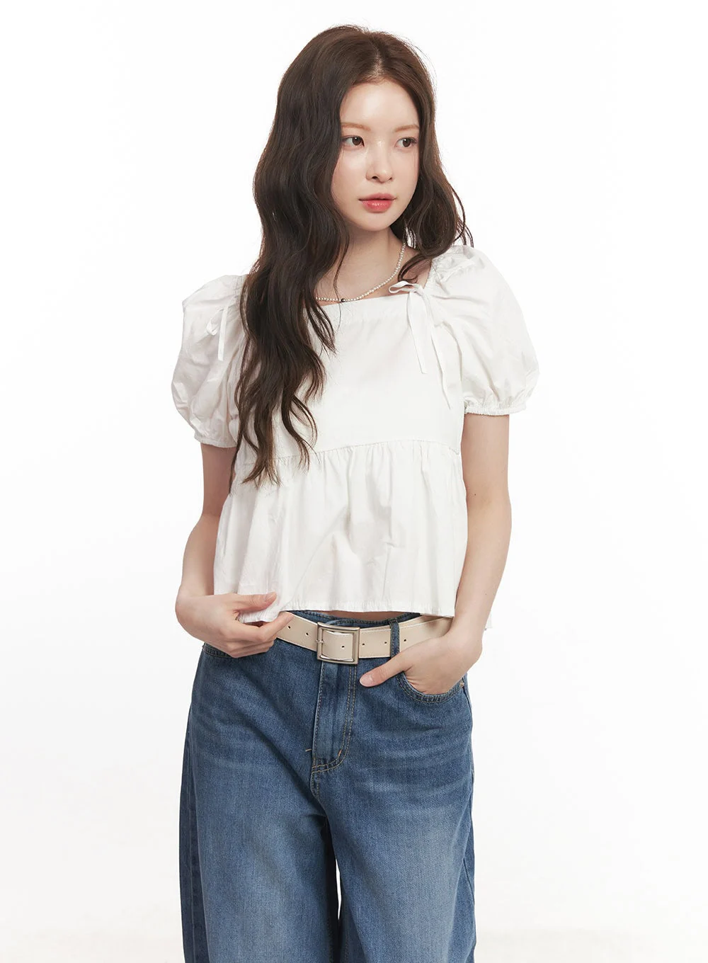 Lovely Ribbon Puff-Sleeve Blouse Top CA501 - Image 3