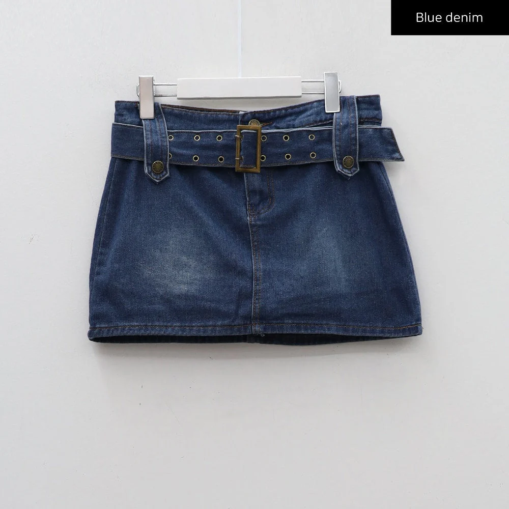 Low-Rise Bleached Denim Skorts and Belt Set CM02 - Image 16