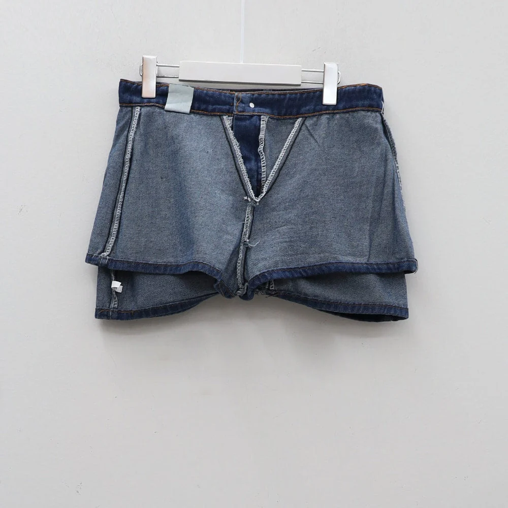 Low-Rise Bleached Denim Skorts and Belt Set CM02 - Image 18