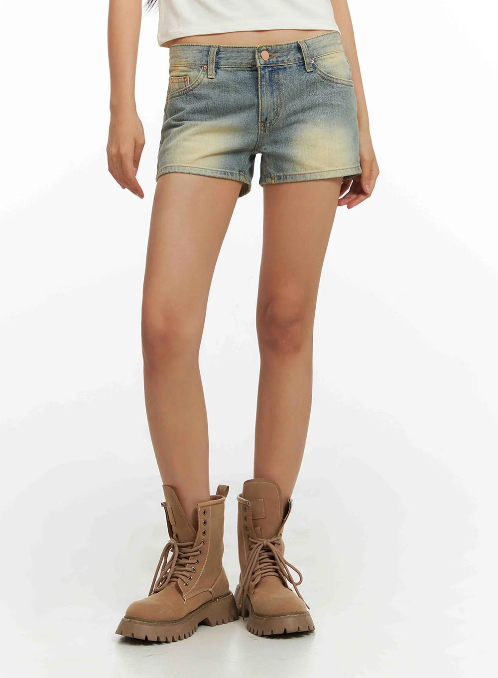 Low Rise Washed Denim Shorts IY422 - Image 2