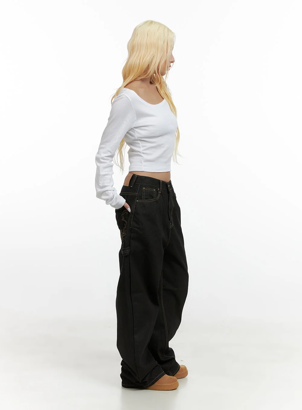 Mara Relaxed Fit Pocketed Cotton Wide Leg Jeans CS426 - Image 4