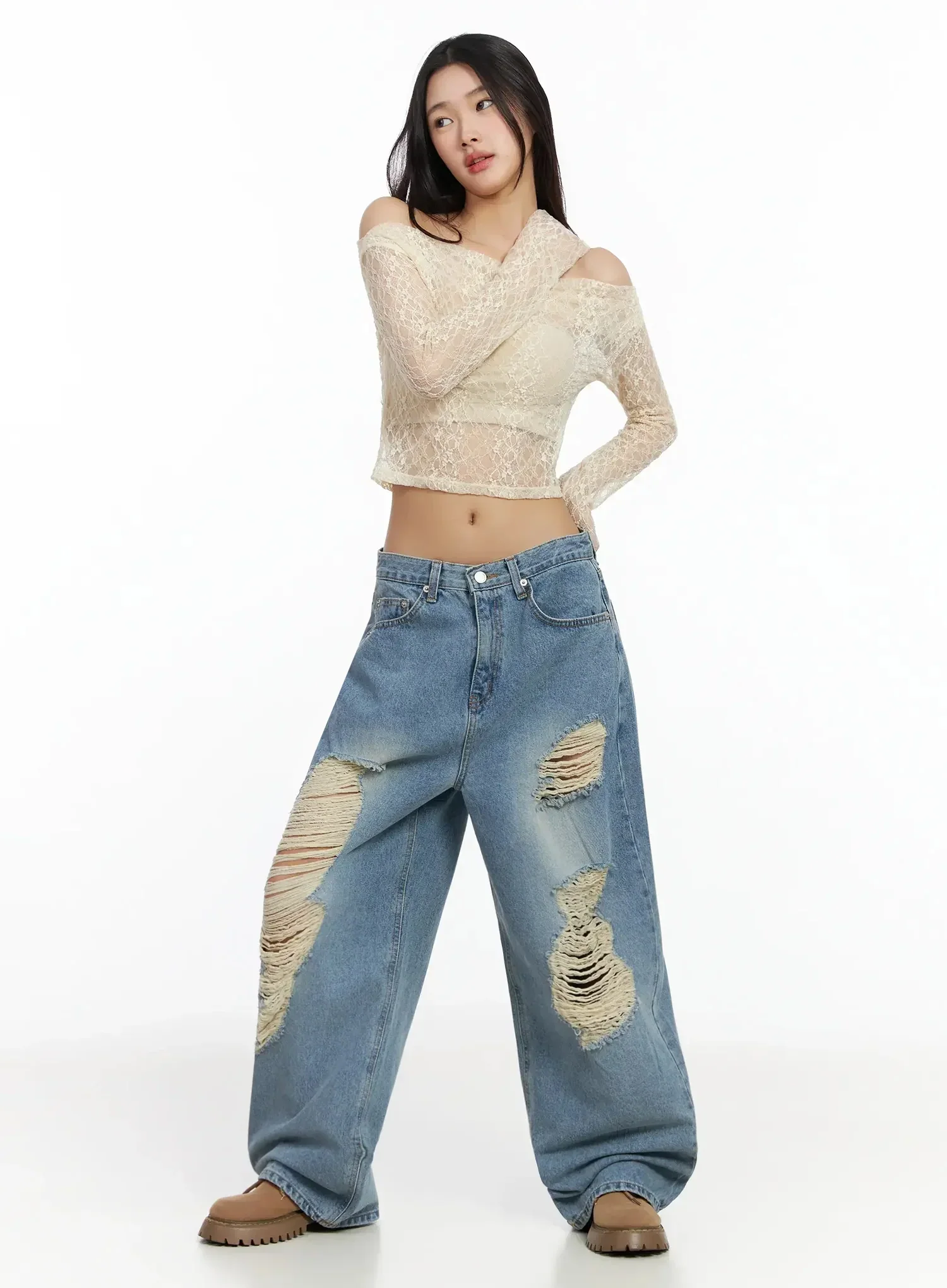 Mariene Distressed Wide Leg Jeans IA508 - Image 3