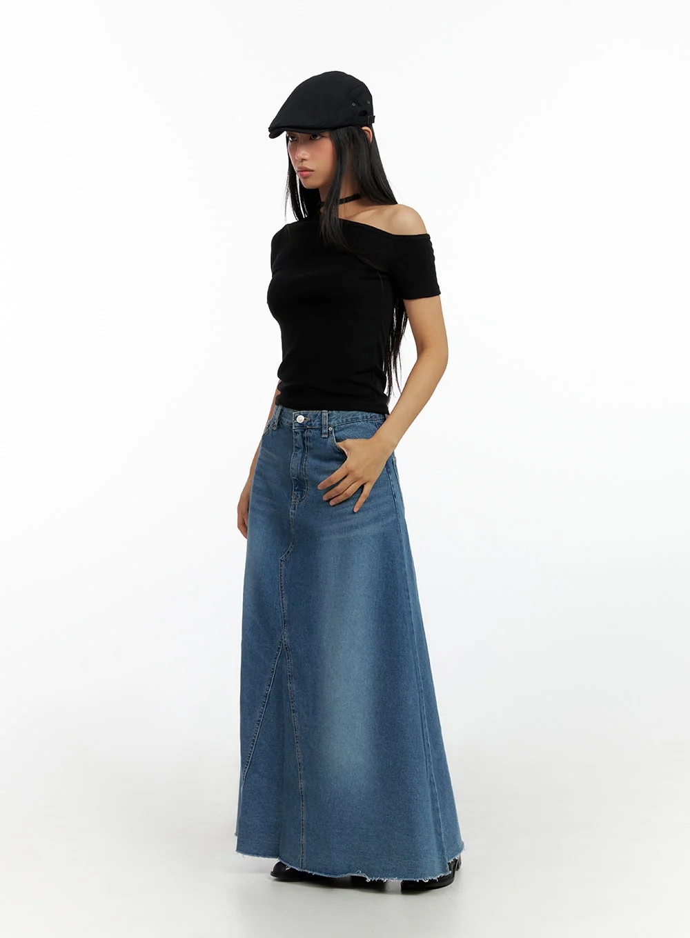 Maxi Flare Denim Skirt IL419 - Image 3