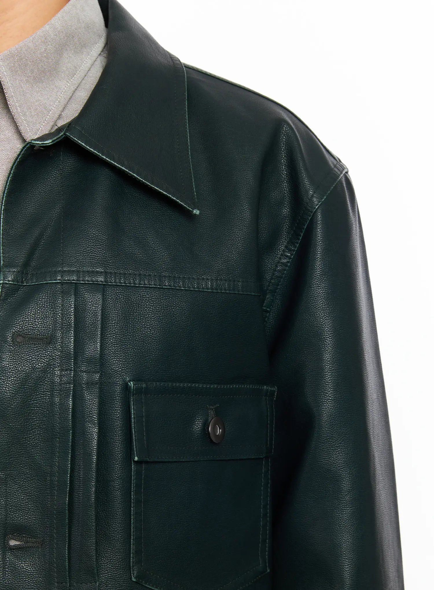 Men’s Green Leather Trucker Jacket IF504 - Image 10