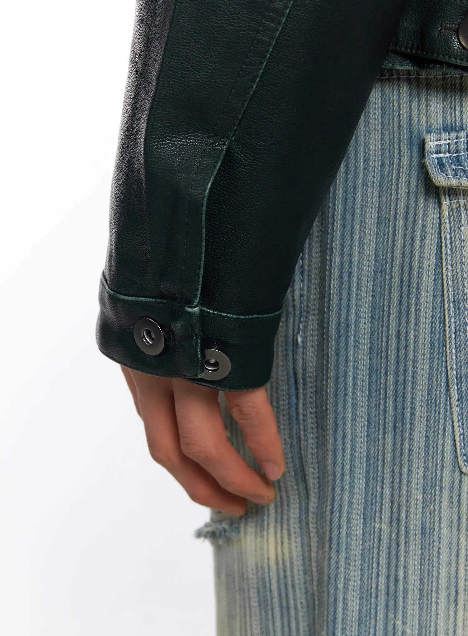 Men’s Green Leather Trucker Jacket IF504 - Image 11