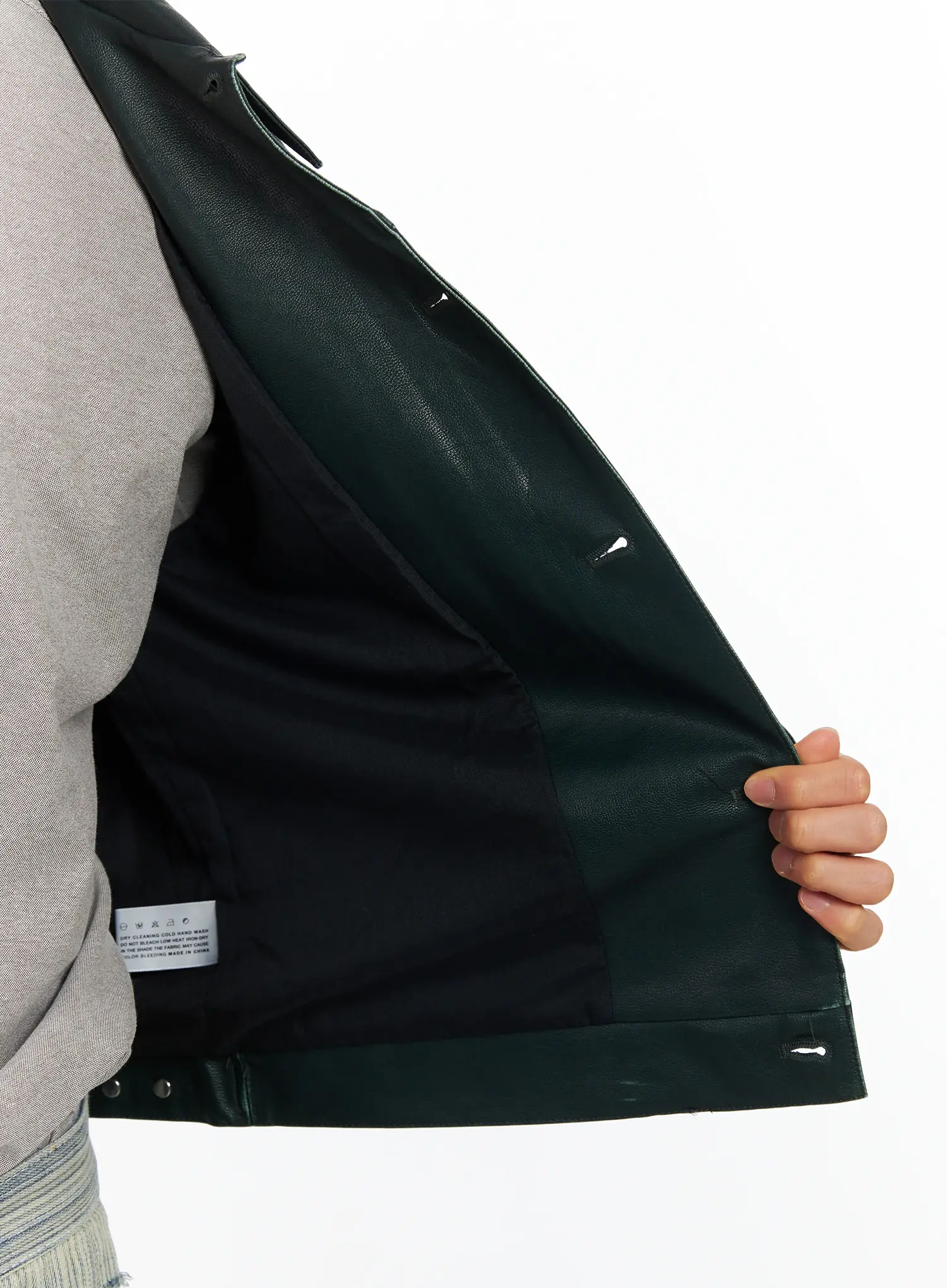Men’s Green Leather Trucker Jacket IF504 - Image 13