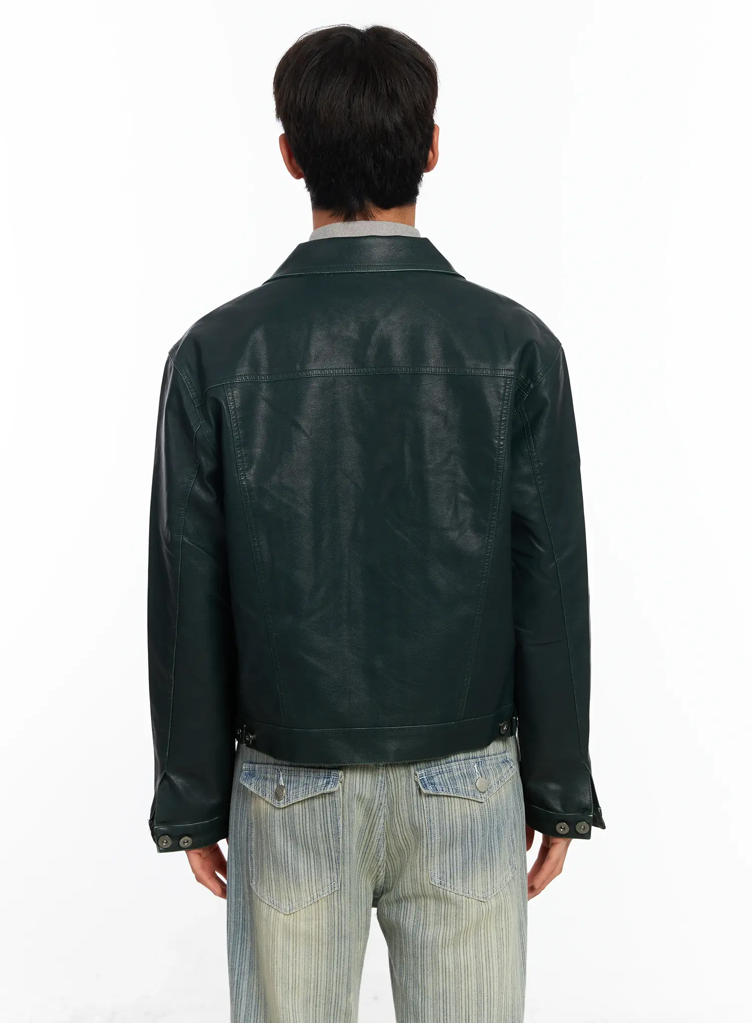 Men’s Green Leather Trucker Jacket IF504 - Image 5