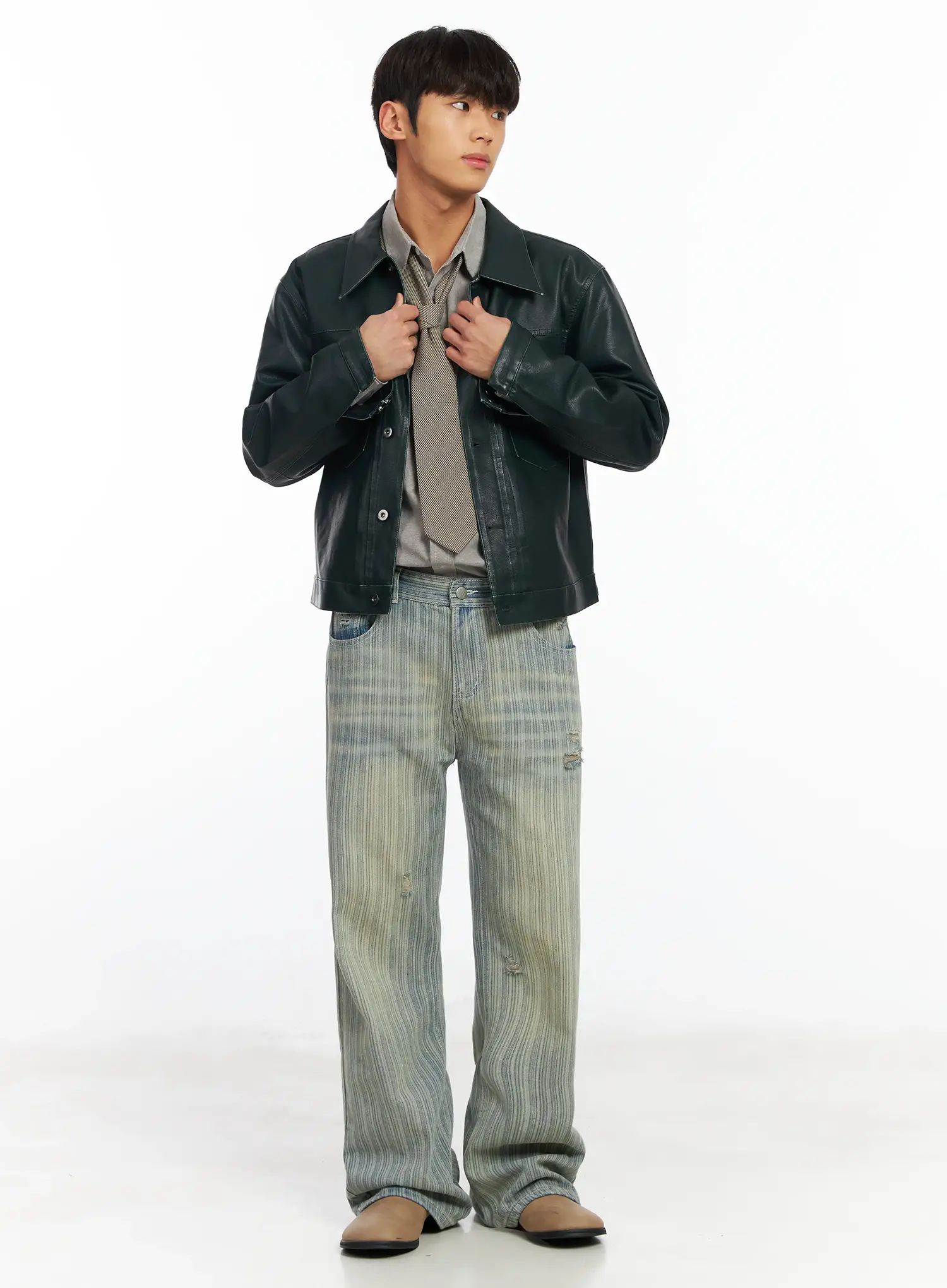 Men’s Green Leather Trucker Jacket IF504 - Image 8