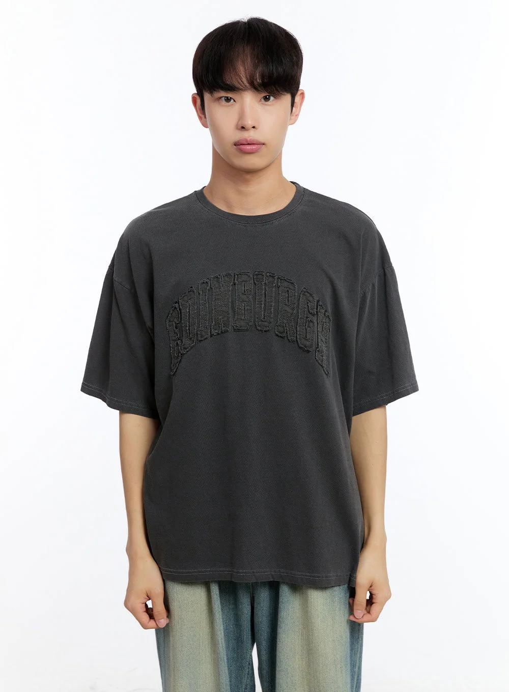 Men’s Patch Washed Oversize T-Shirt IY529 - Image 11