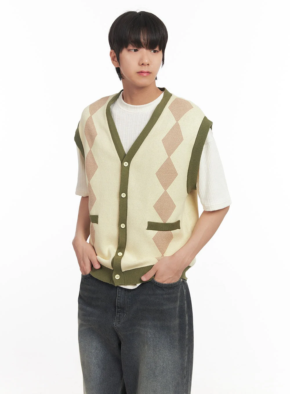 Men's Argyle V-Neck Sweater Vest IA511 - Image 3