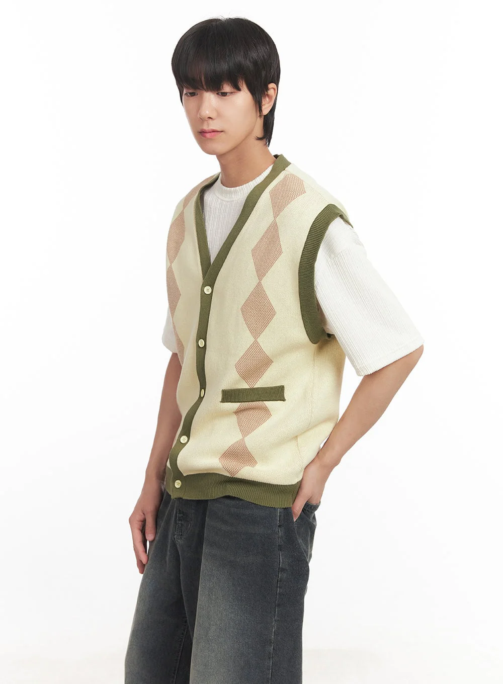 Men's Argyle V-Neck Sweater Vest IA511 - Image 4