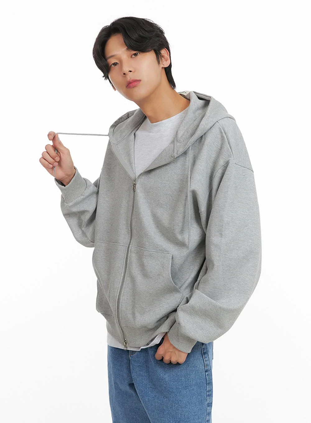 Men's Basic Hoodie Jacket (Gray) IY424 - Image 4