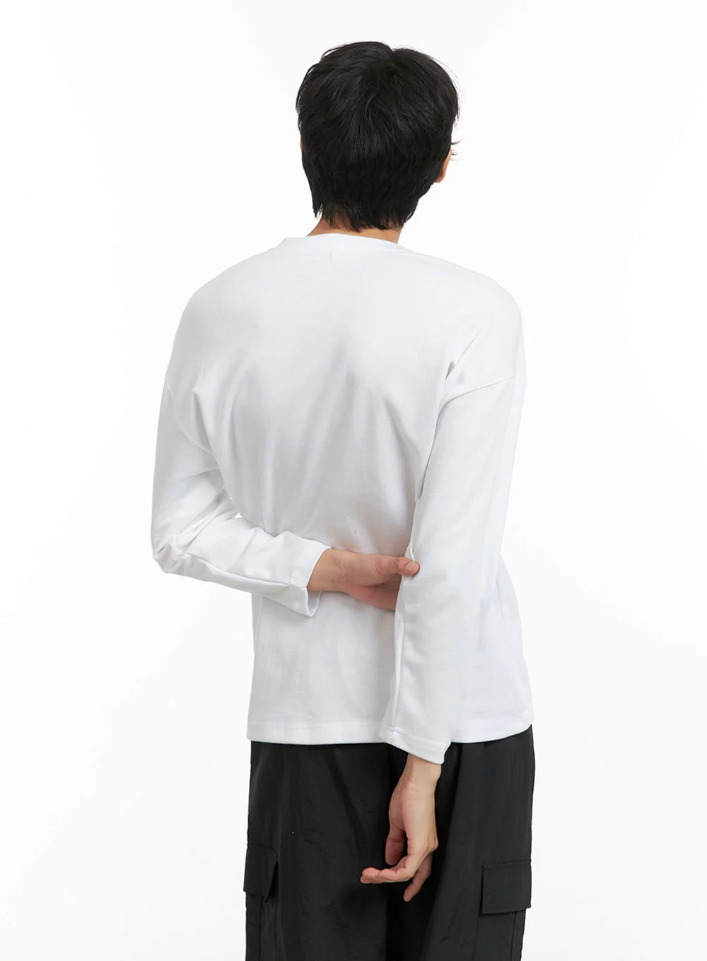 Men's Basic Oversize Long Sleeve Tee (White) IY402 - Image 4