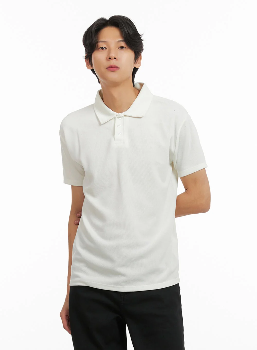 Men's Basic Short Sleeve Polo Shirt (White) IY416 - Image 4