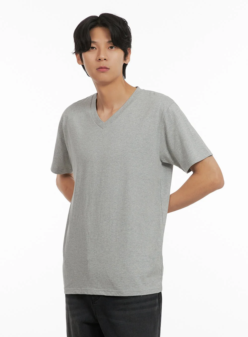 Men's Basic V-Neck T-Shirt (Gray) IY410 - Image 3