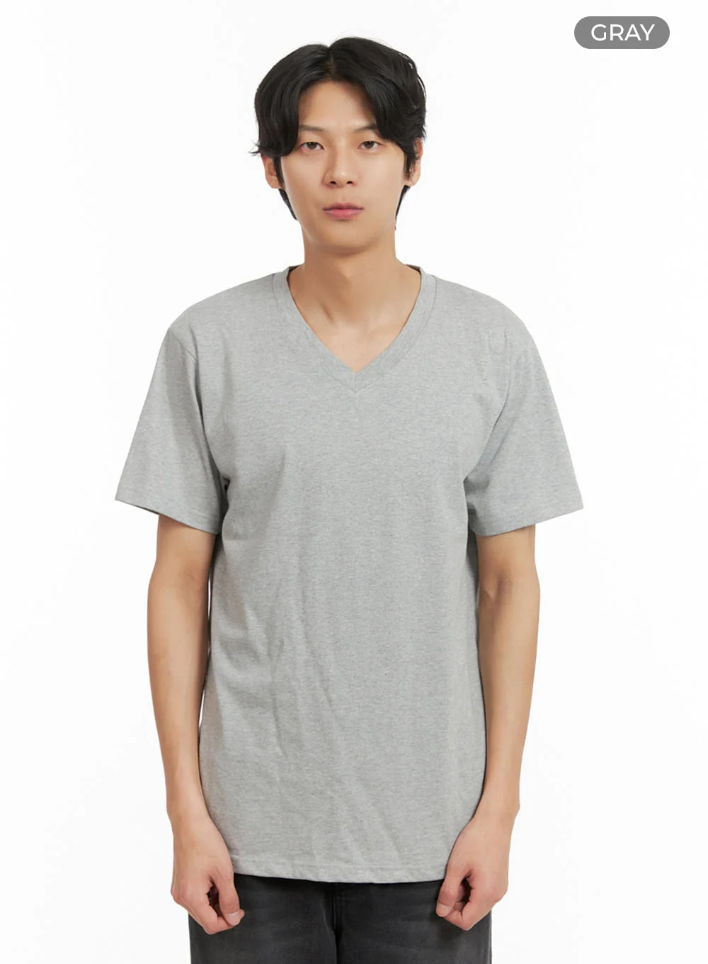 Men's Basic V-Neck T-Shirt (Gray) IY410 - Image 8