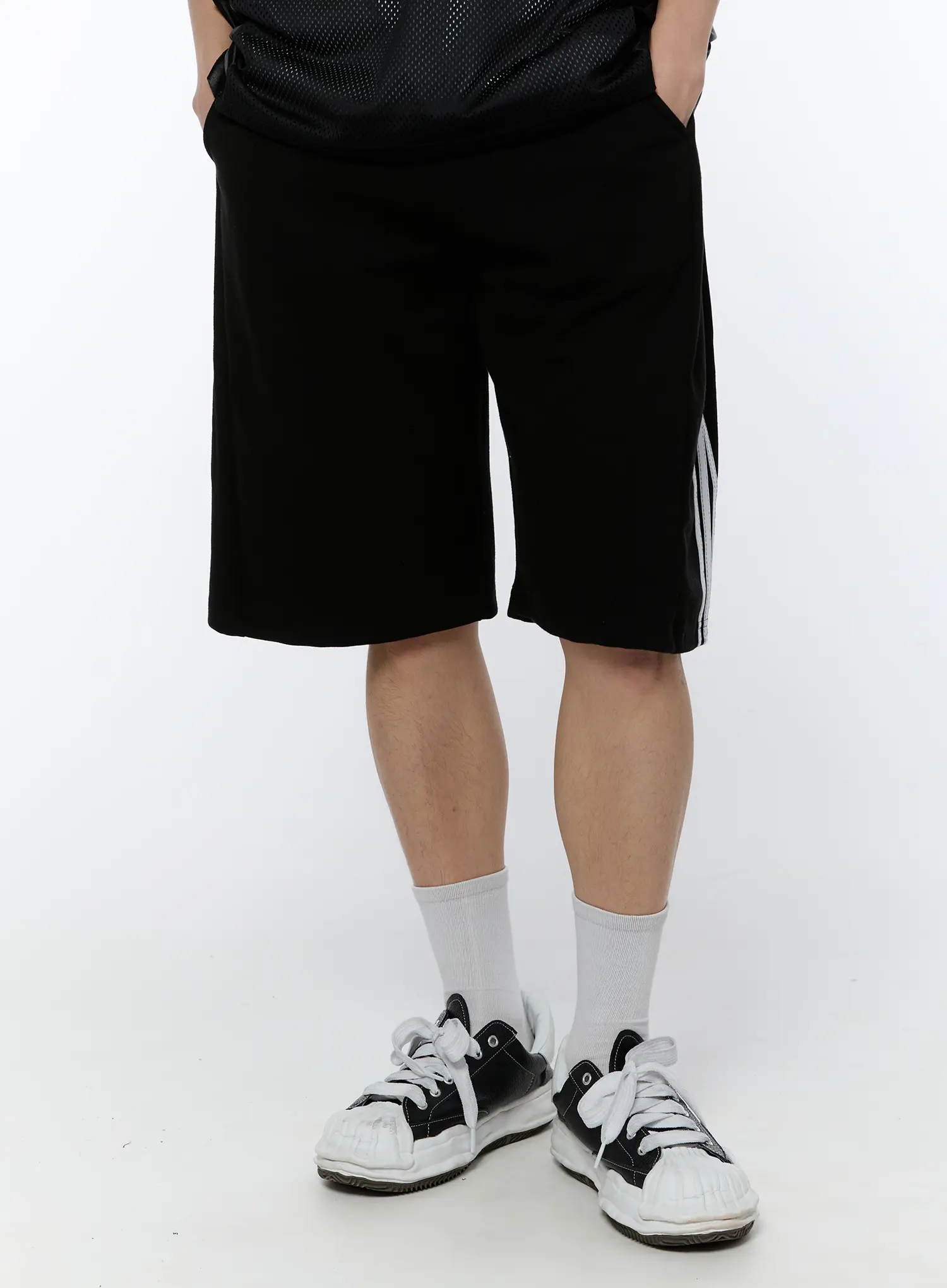Men's Black Stripe Track Shorts (Black) IA517 - Image 3