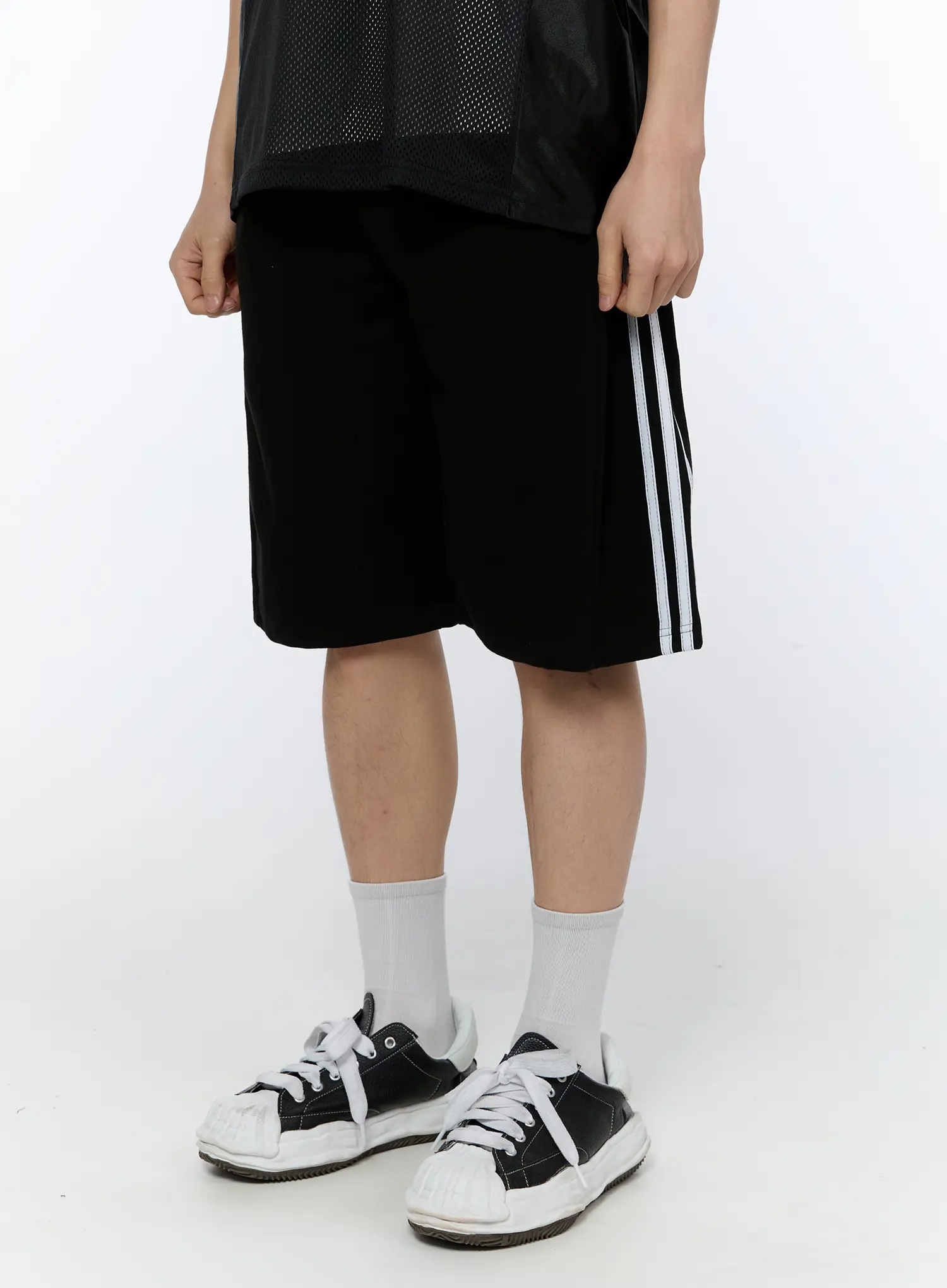 Men's Black Stripe Track Shorts (Black) IA517 - Image 5