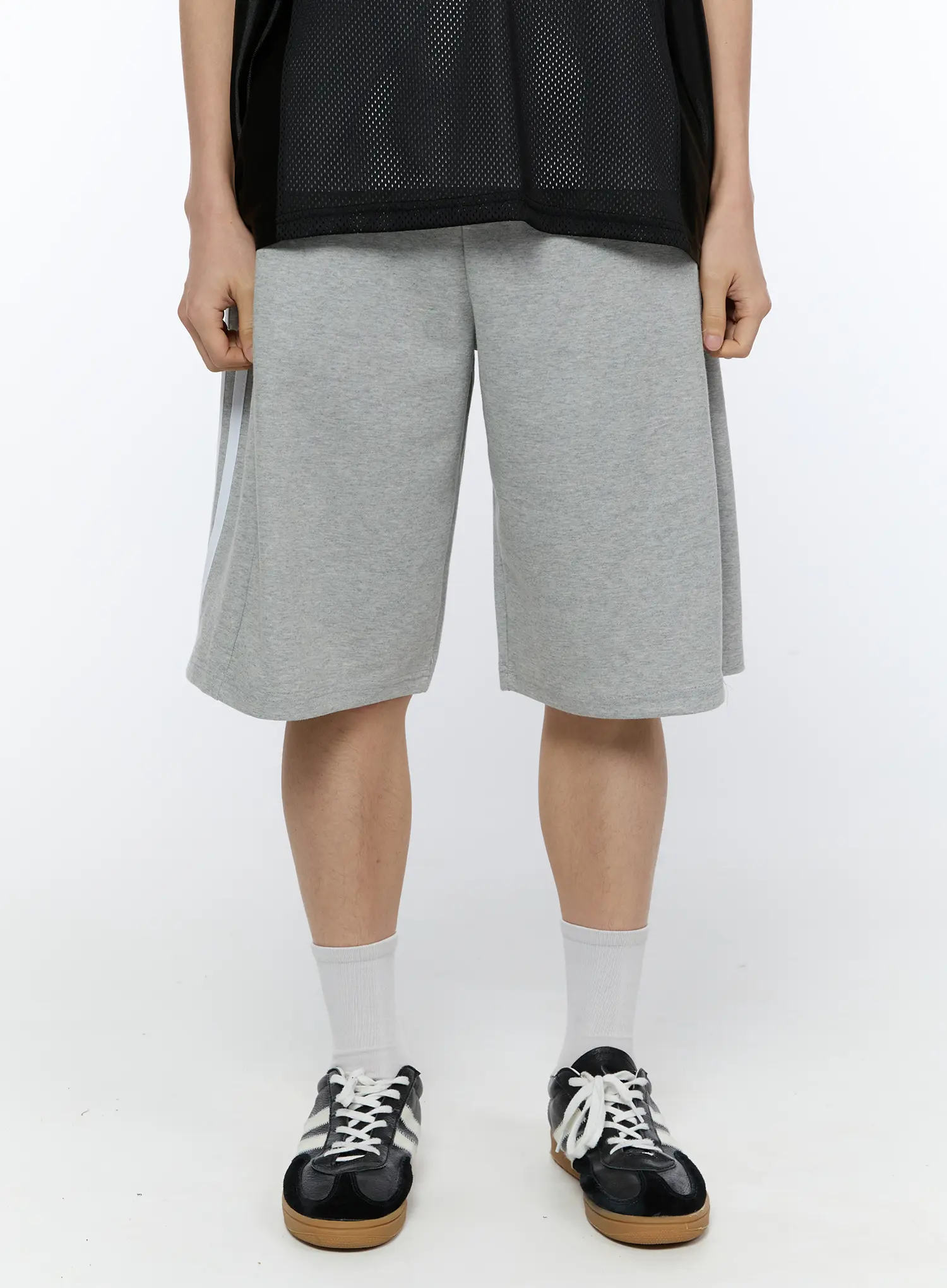 Men's Black Stripe Track Shorts (Gray) IA517 - Image 3