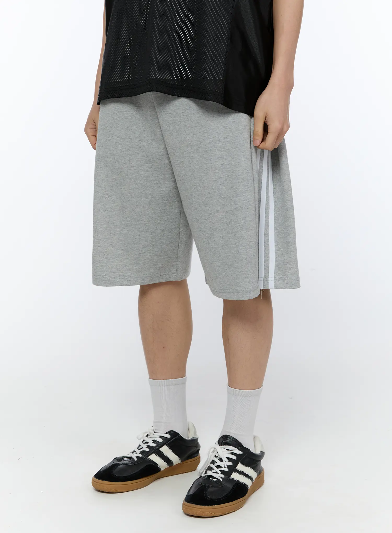 Men's Black Stripe Track Shorts (Gray) IA517 - Image 4