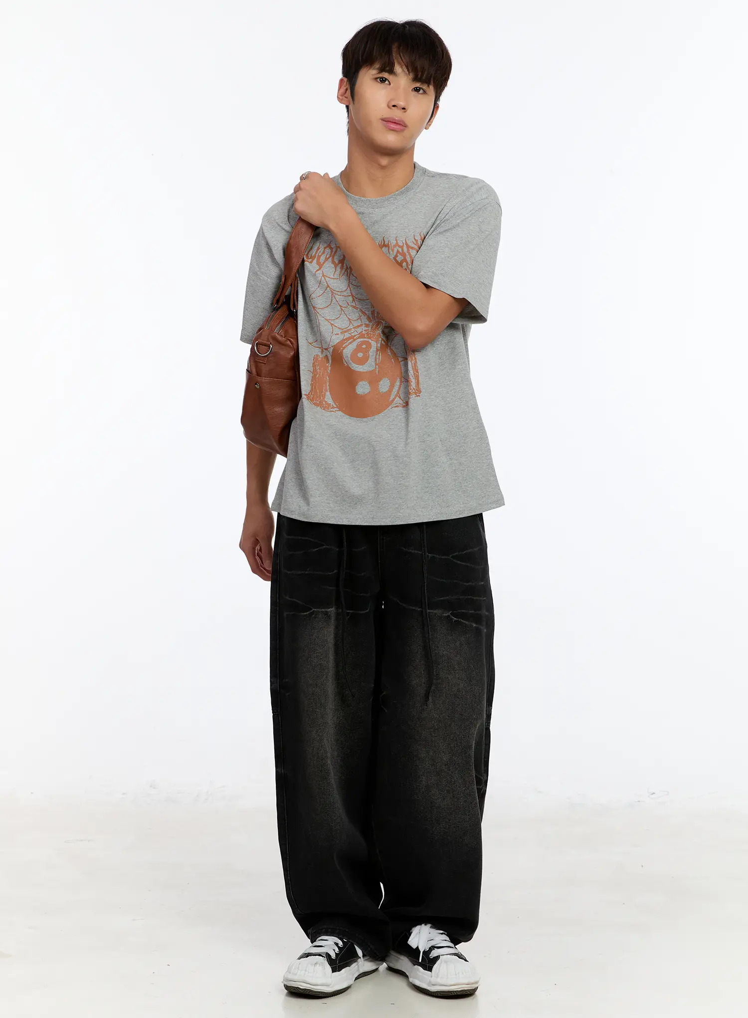 Men's Black Washed Wide Leg Jeans IM530 - Image 11